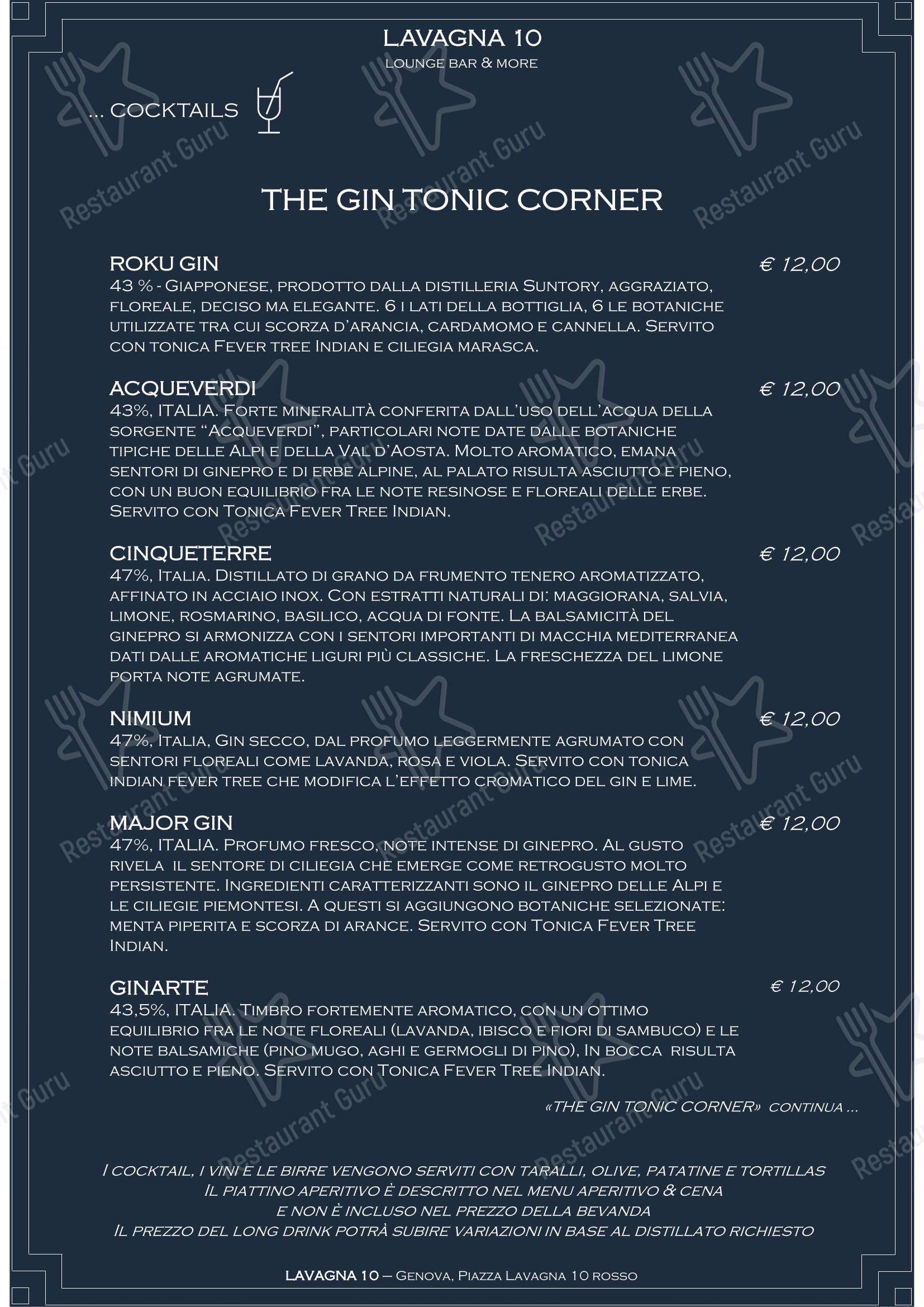 Lavagna 10 bistrot in Genova - Menu bar