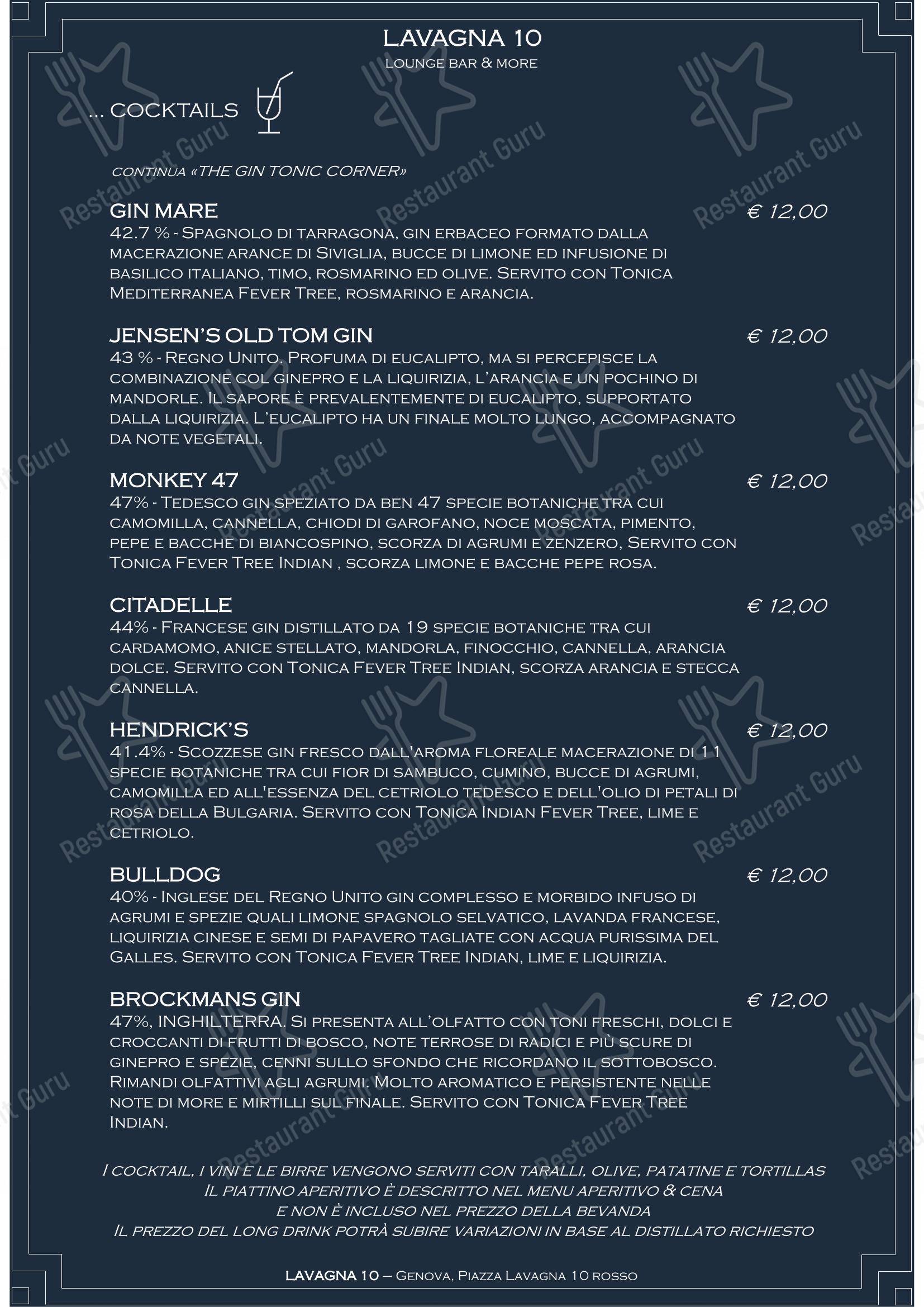 Menu di Lavagna 10 bistrot - Menu bar