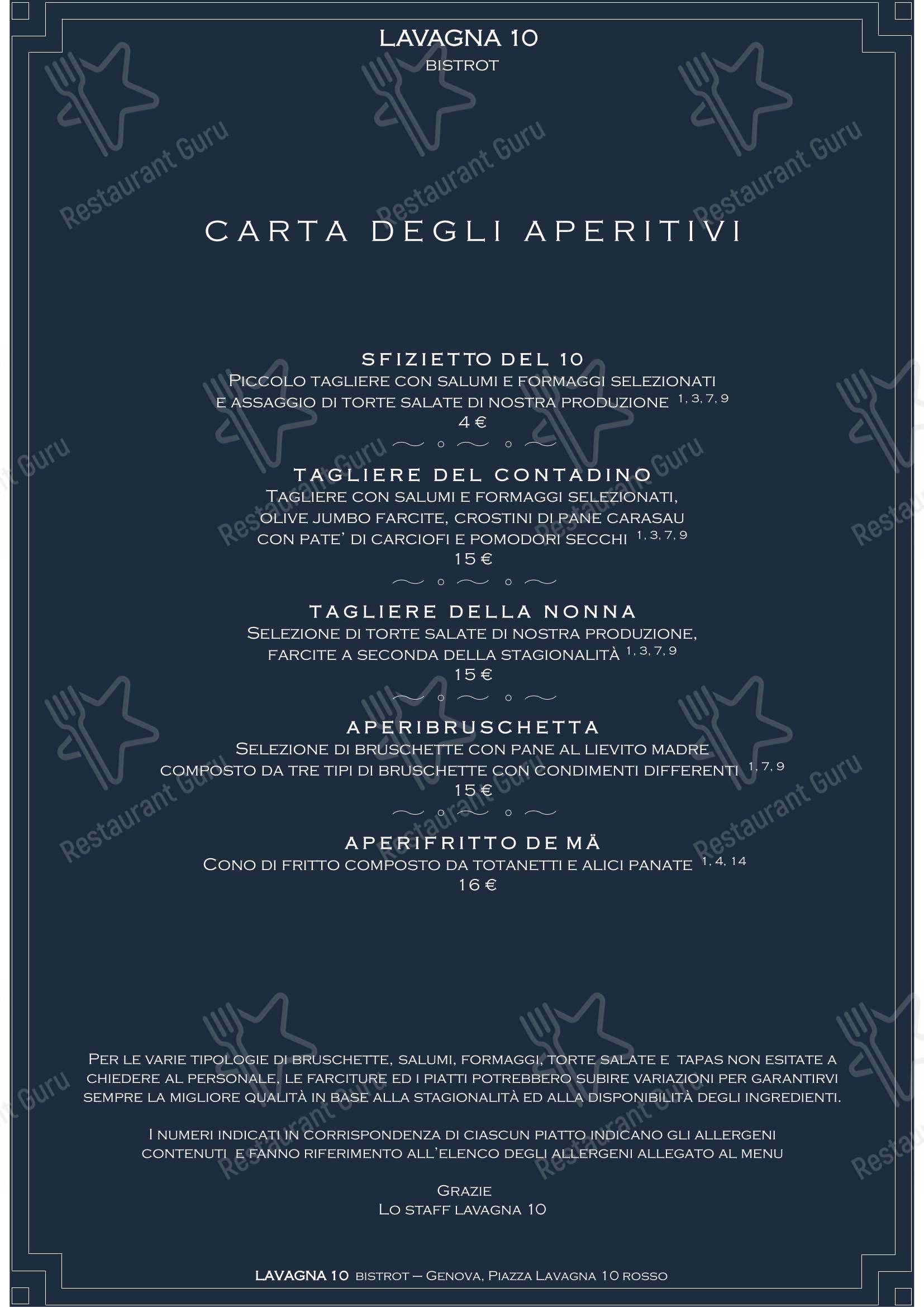 Lavagna 10 bistrot in Genova - Menu