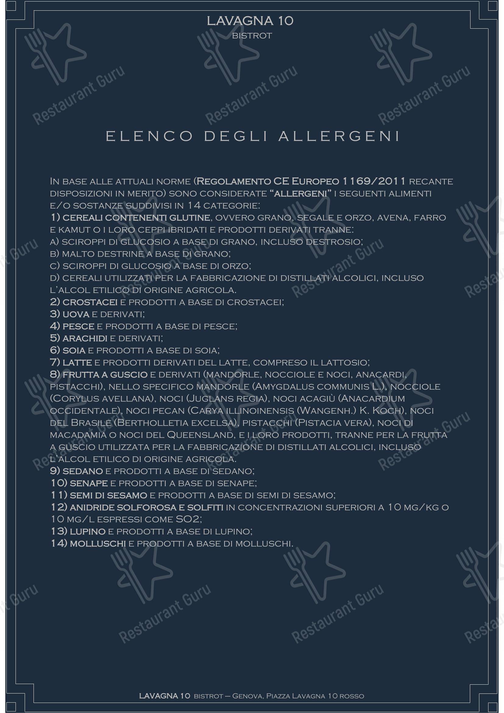 Menu di Lavagna 10 bistrot - Menu