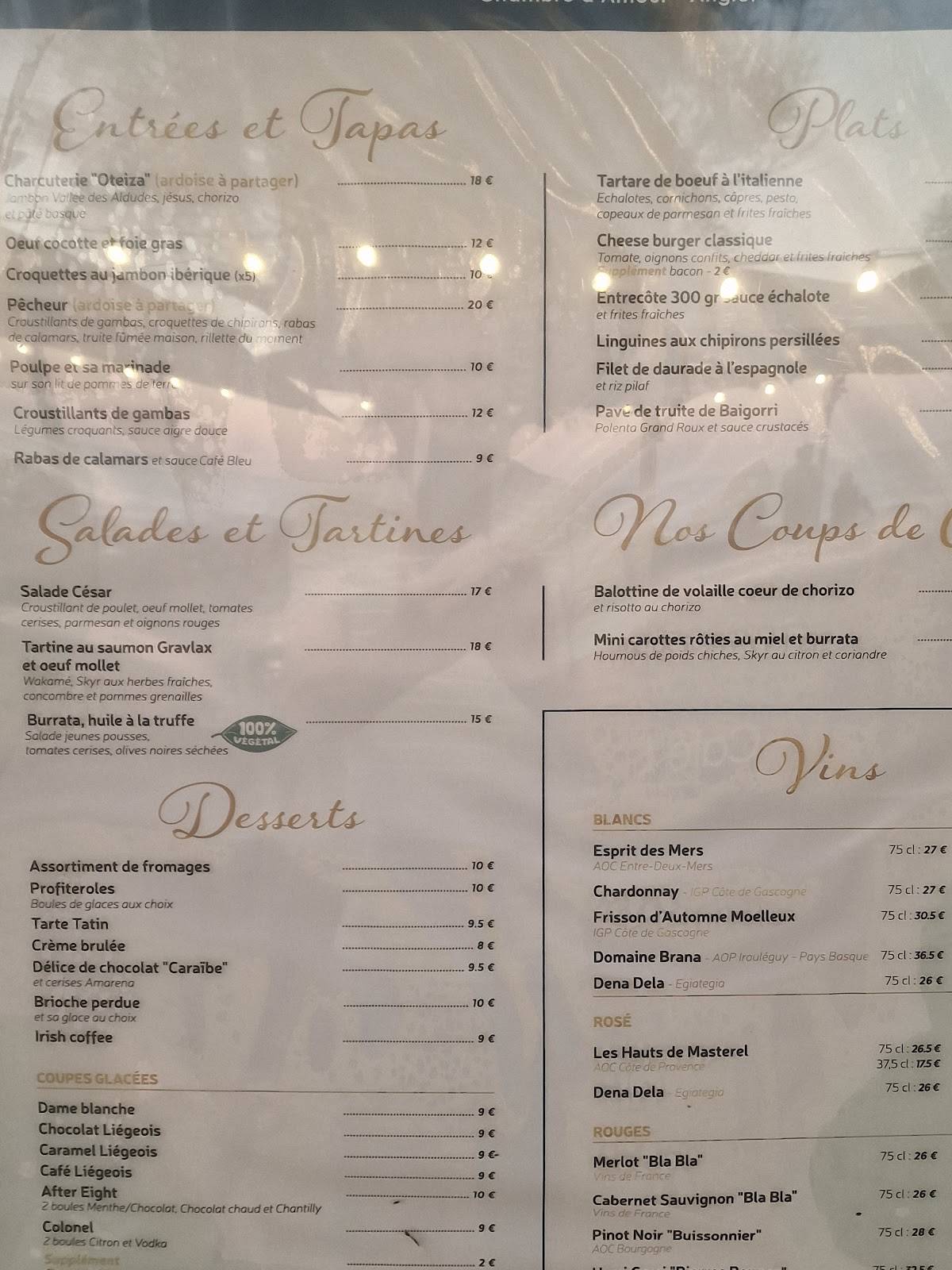 Menu de Restaurant Café Bleu Anglet