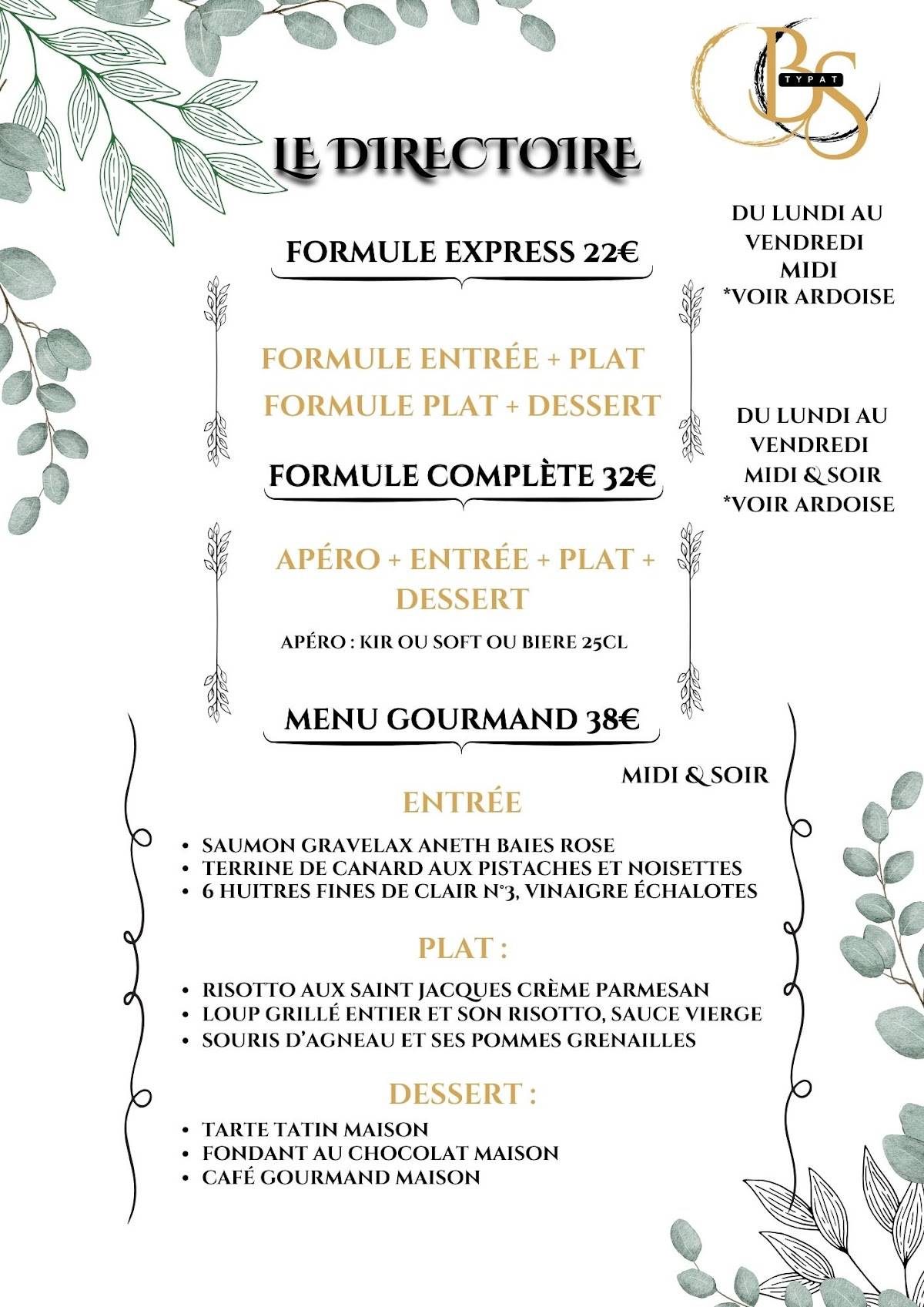 Menu de Le Directoire
