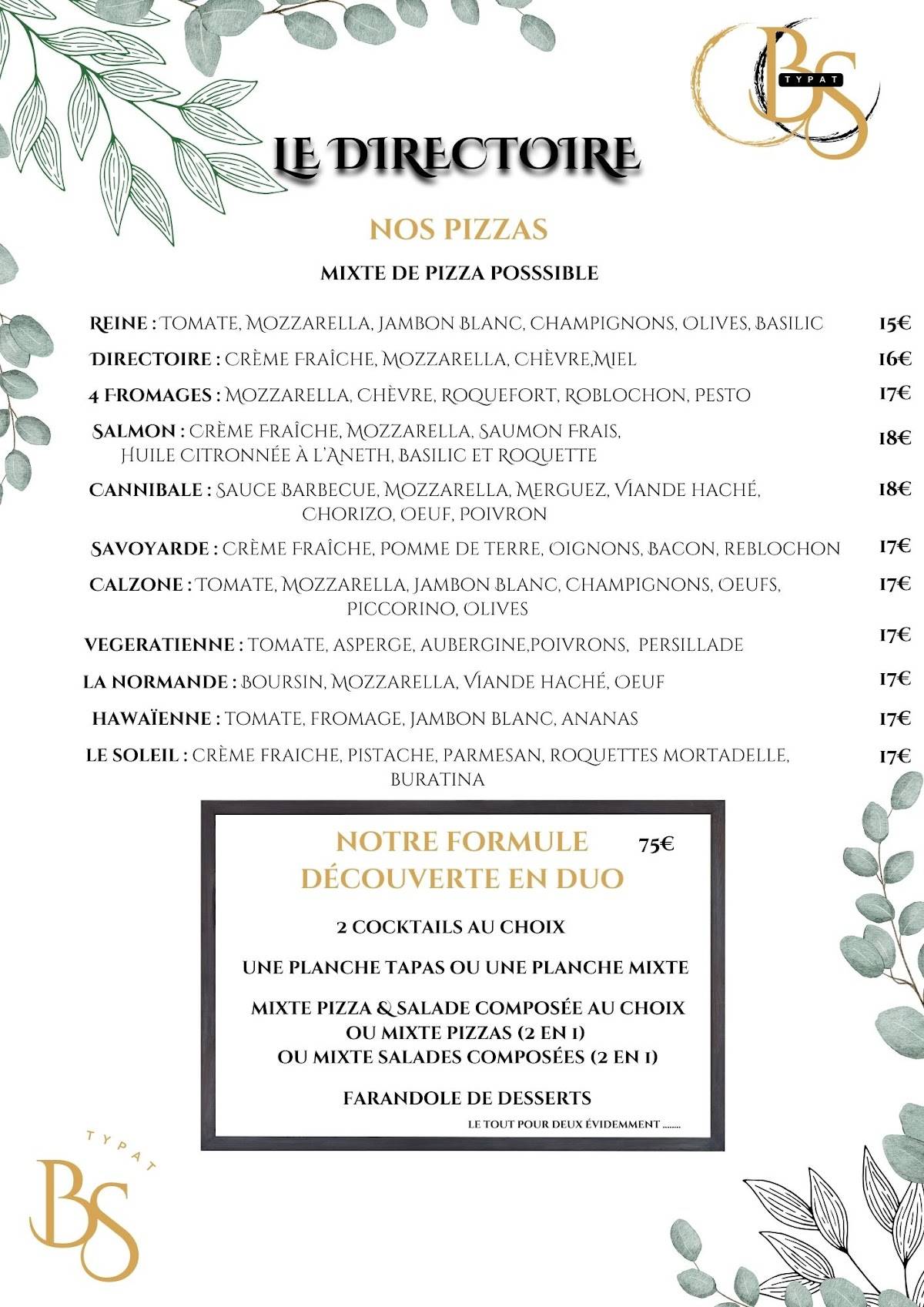 Menu de Le Directoire