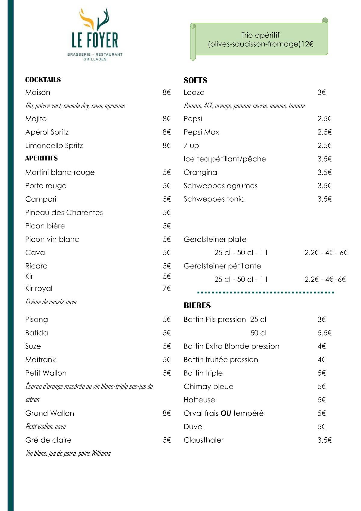 Menu de Le Foyer