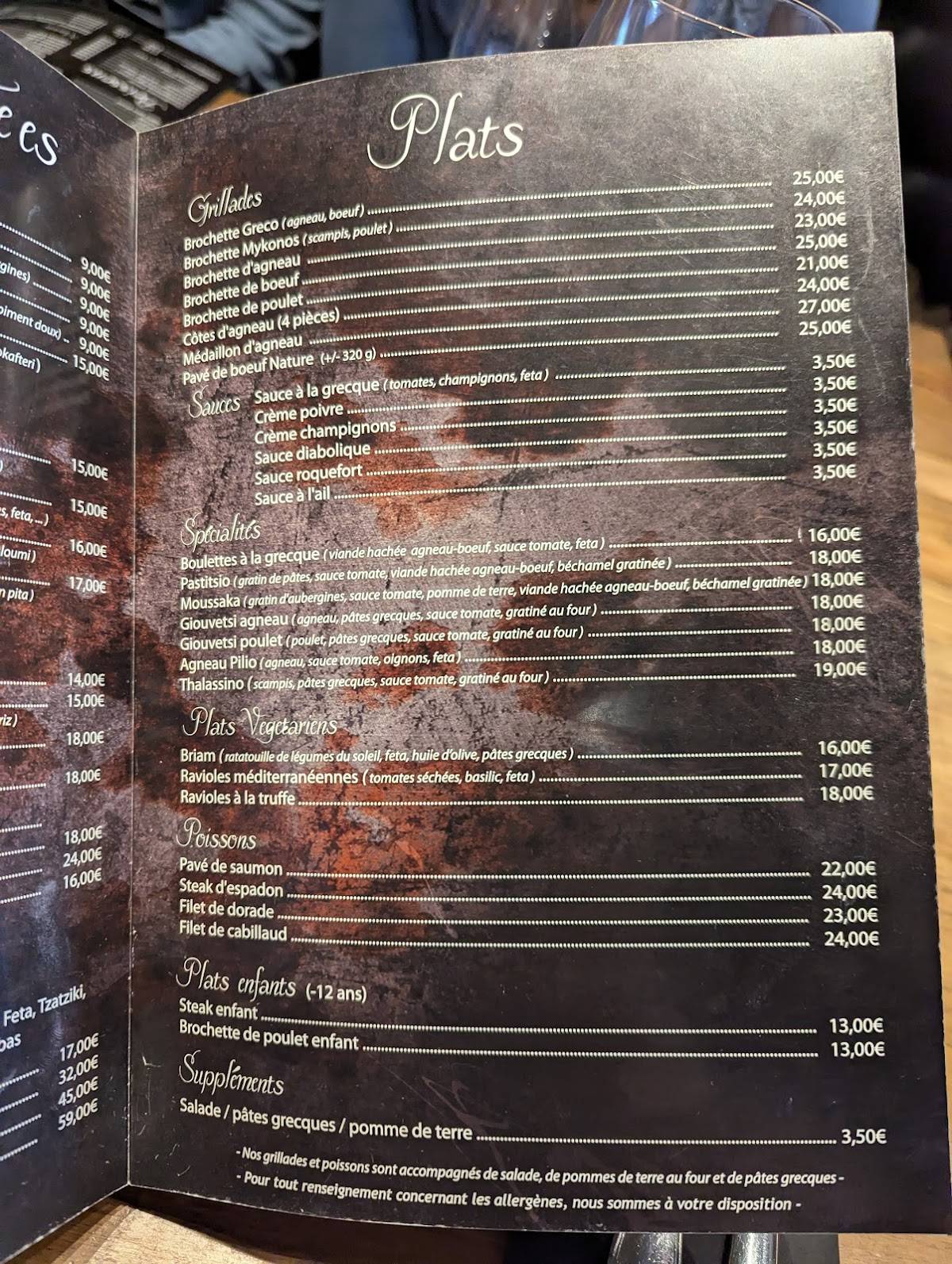 Menu de Le Greco & ŒnoBar