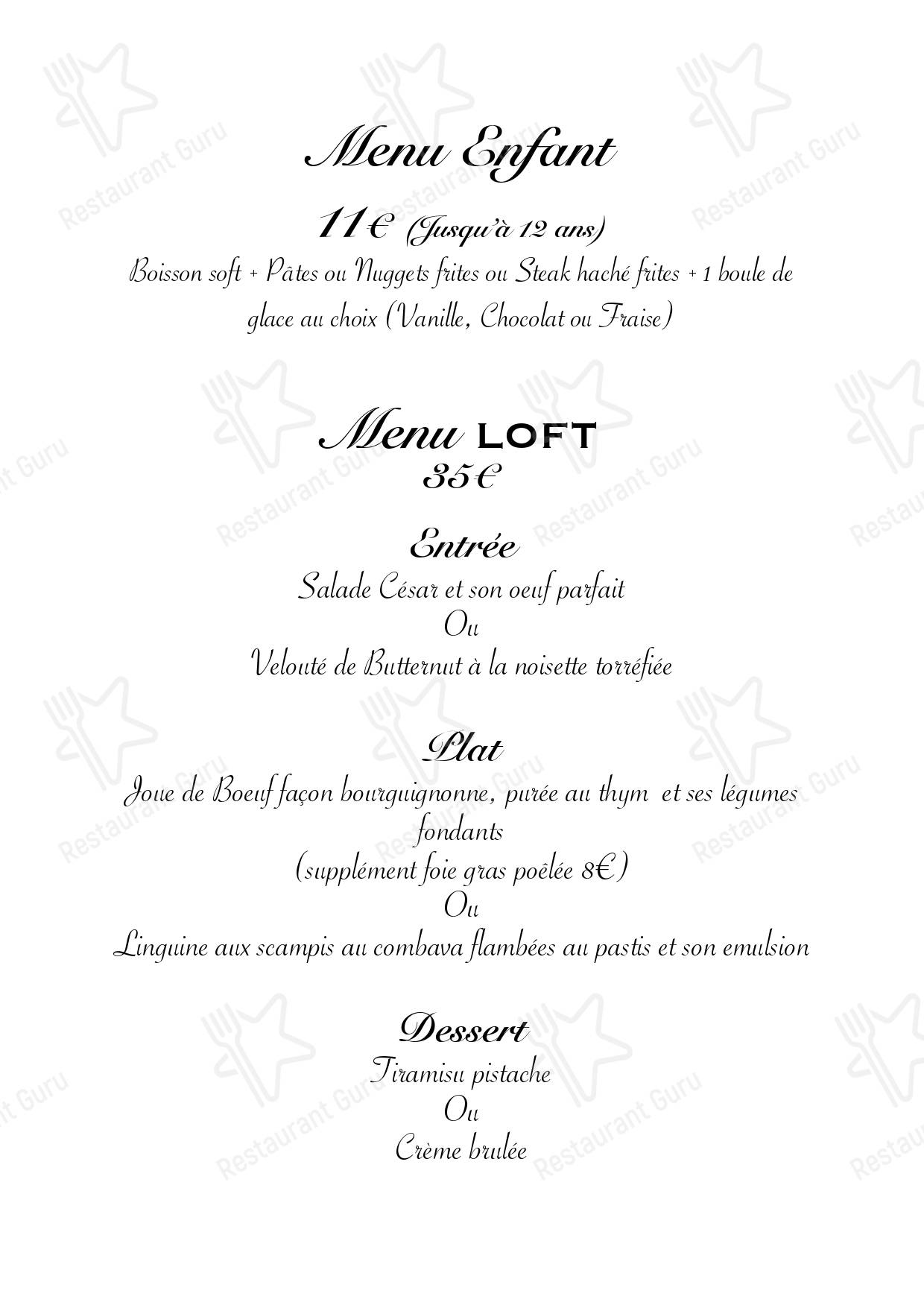 Menu de Le Loft