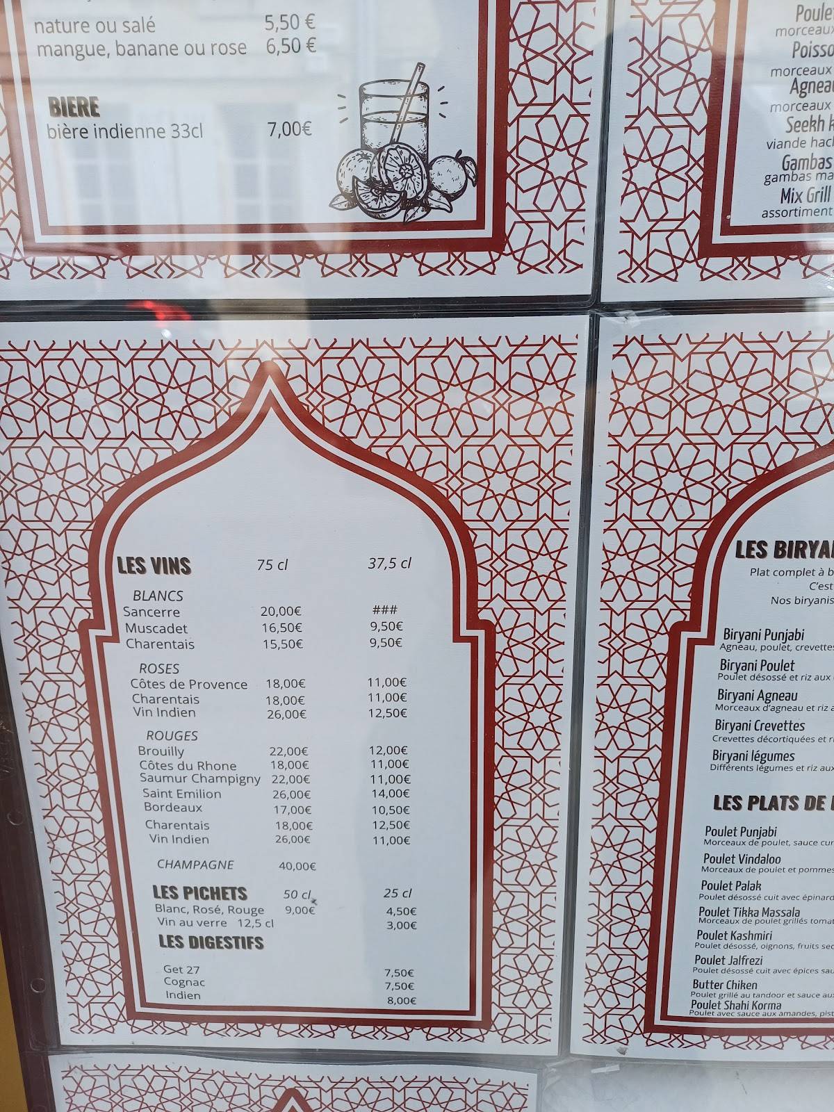 Menu de Le Maharaja