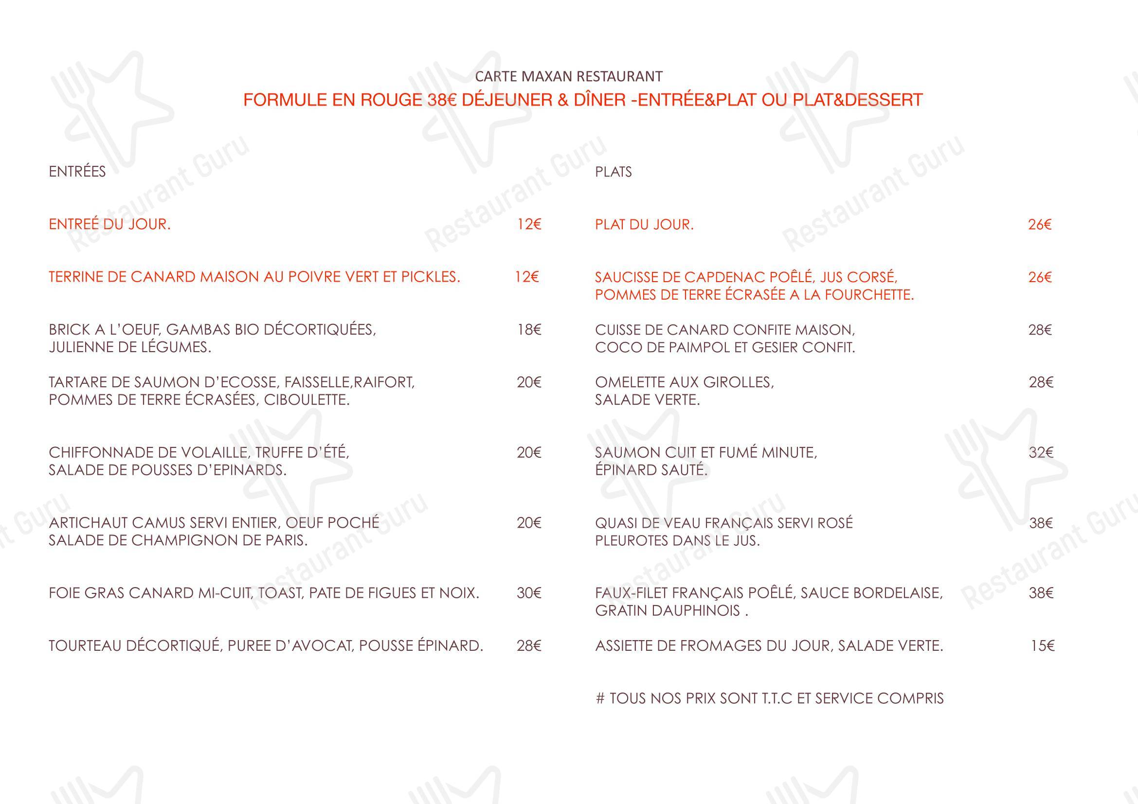 Menu pour Le Maxan - Menu