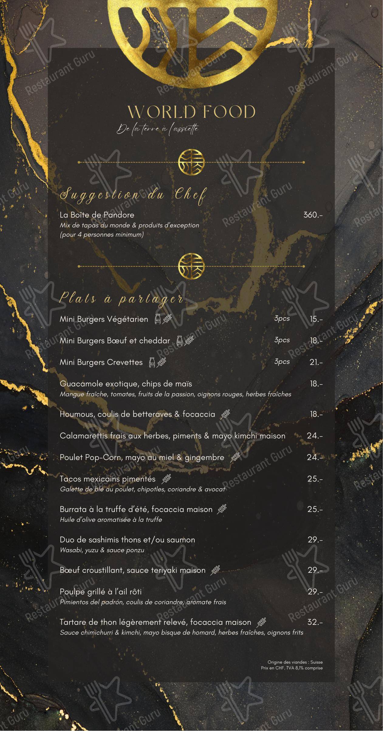 Menu pour Le Pandore dans Genève