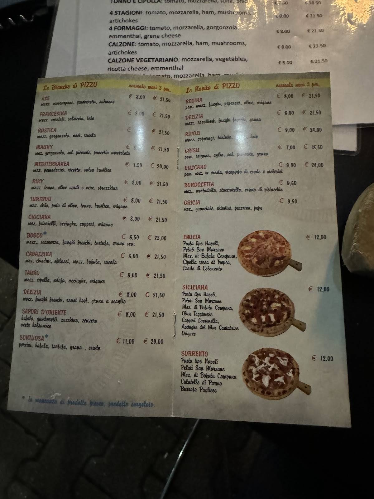 Menu di Le Pizze di Pizzo di Orlando Pizzolato 