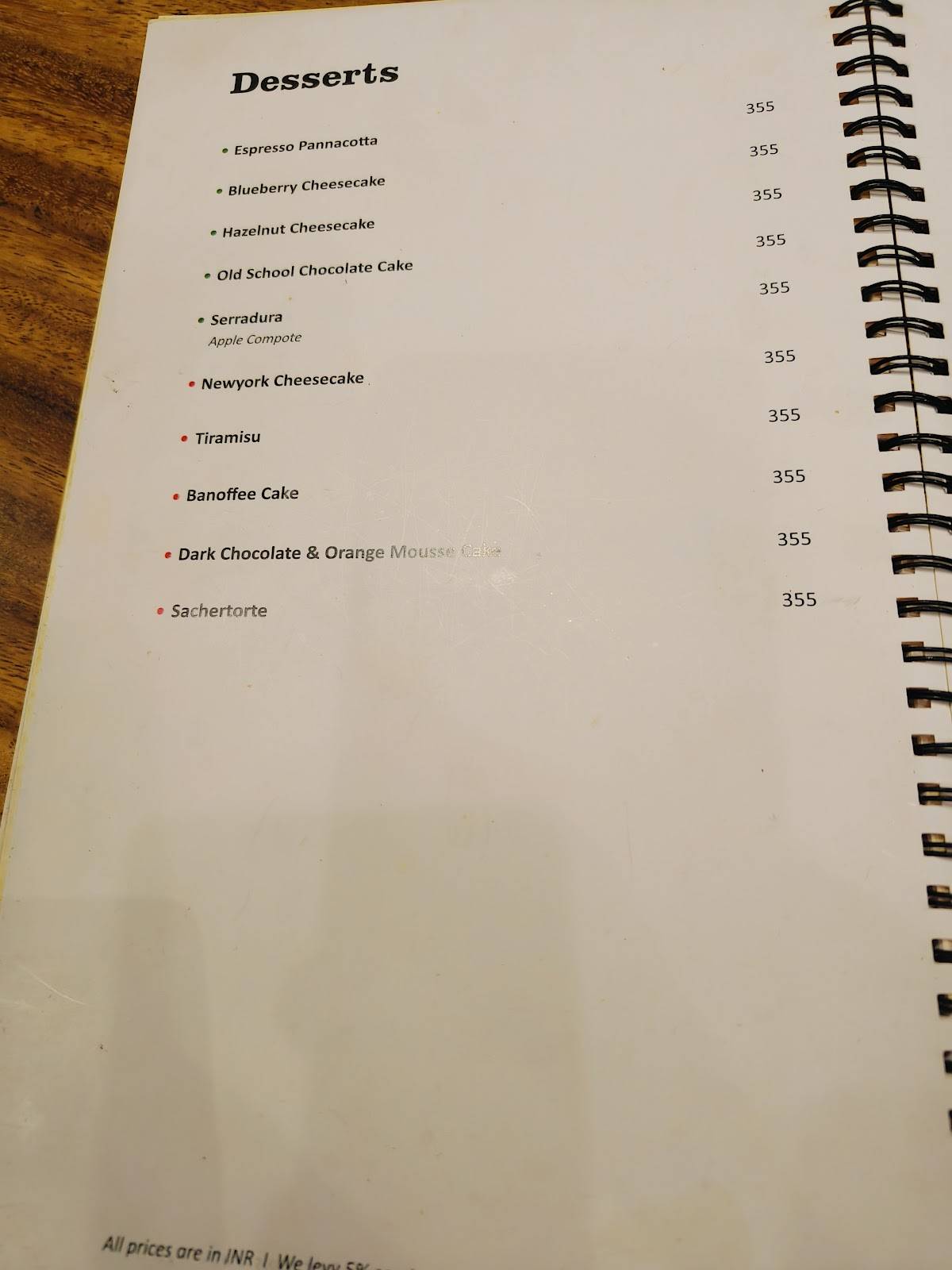 Le Plaisir menu