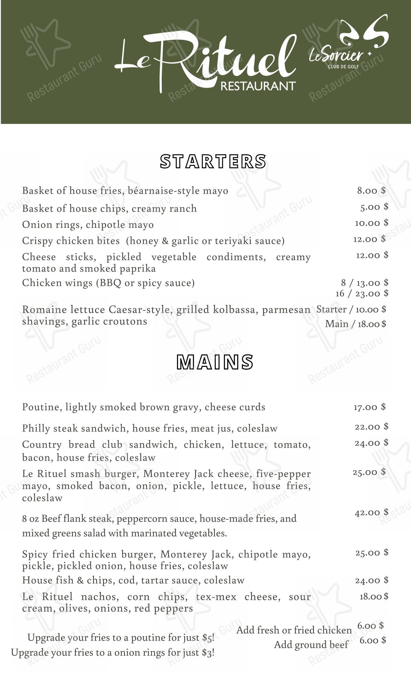 Menu pour Le Rituel - Menu bar