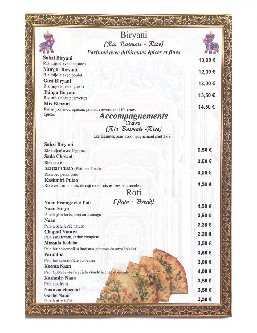 Menu de Le Surya