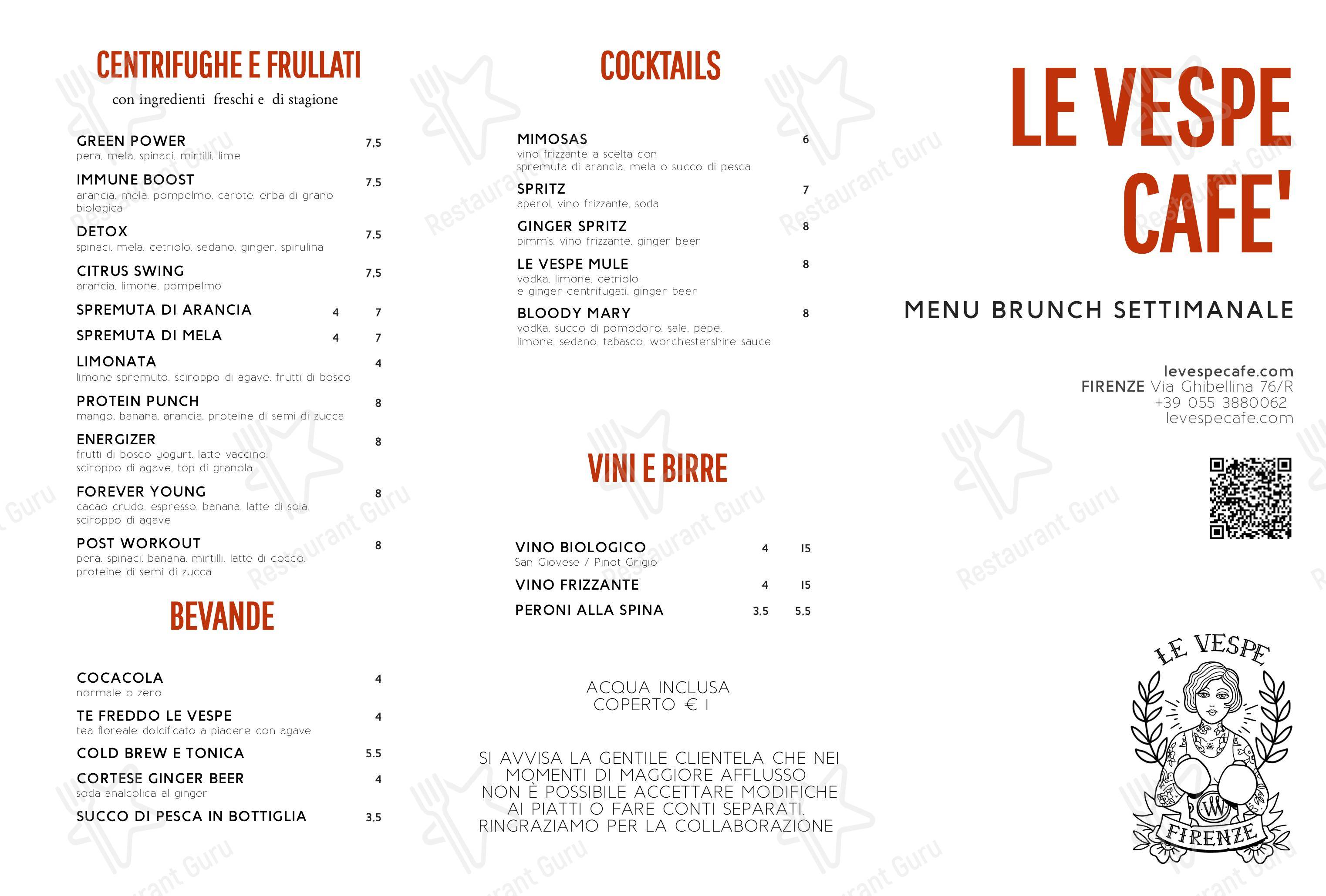 Menu bar per Le Vespe Cafè caffè bar