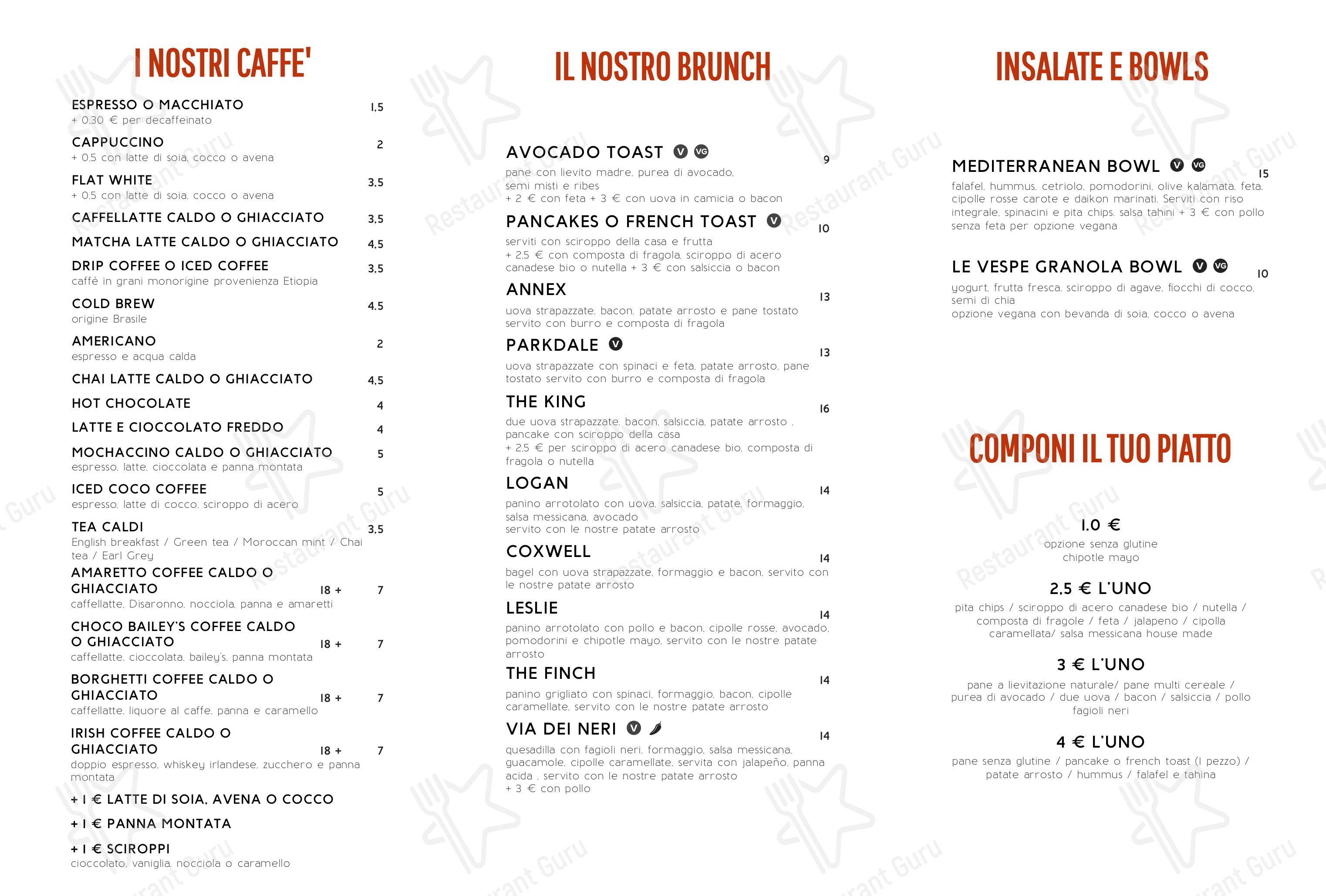 Le Vespe Cafè in Firenze - Menu bar
