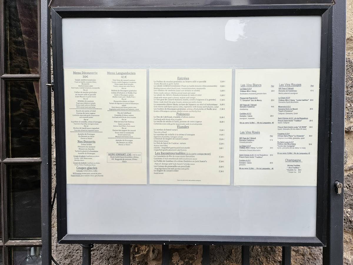 Menu de Le Vieux Logis