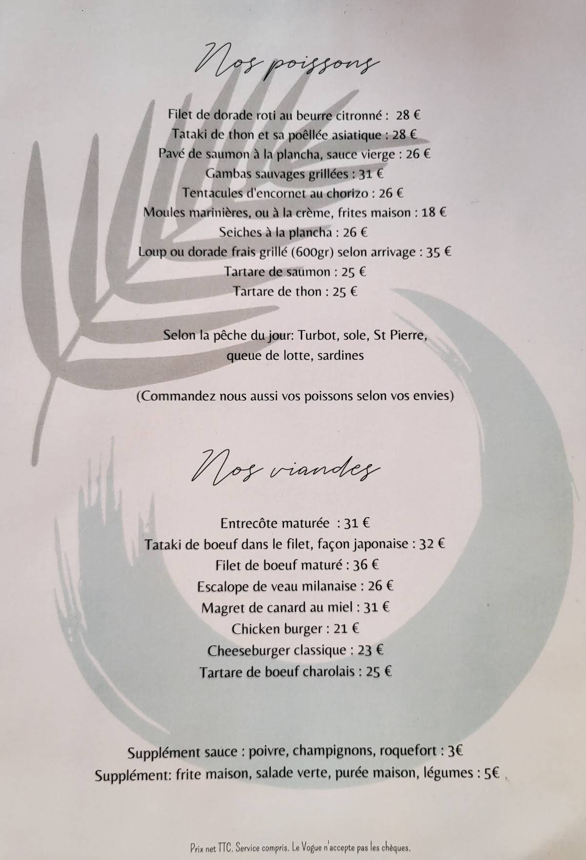 Menu de Le Vogue