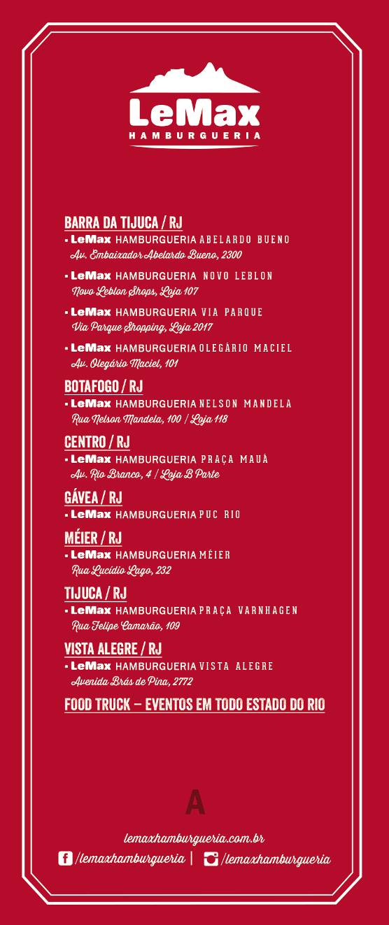 LeMax Hamburgueria - Olegário Maciel (Barra da Tijuca) cardápio