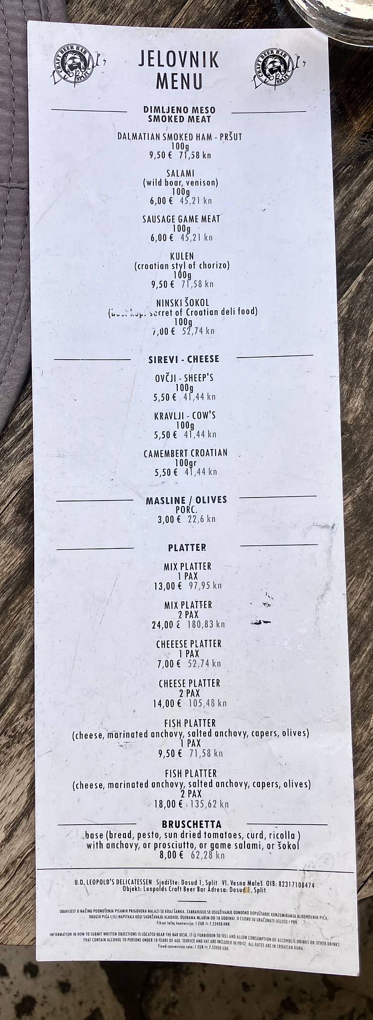 Menu di Leopolds Craft Beer Bar 