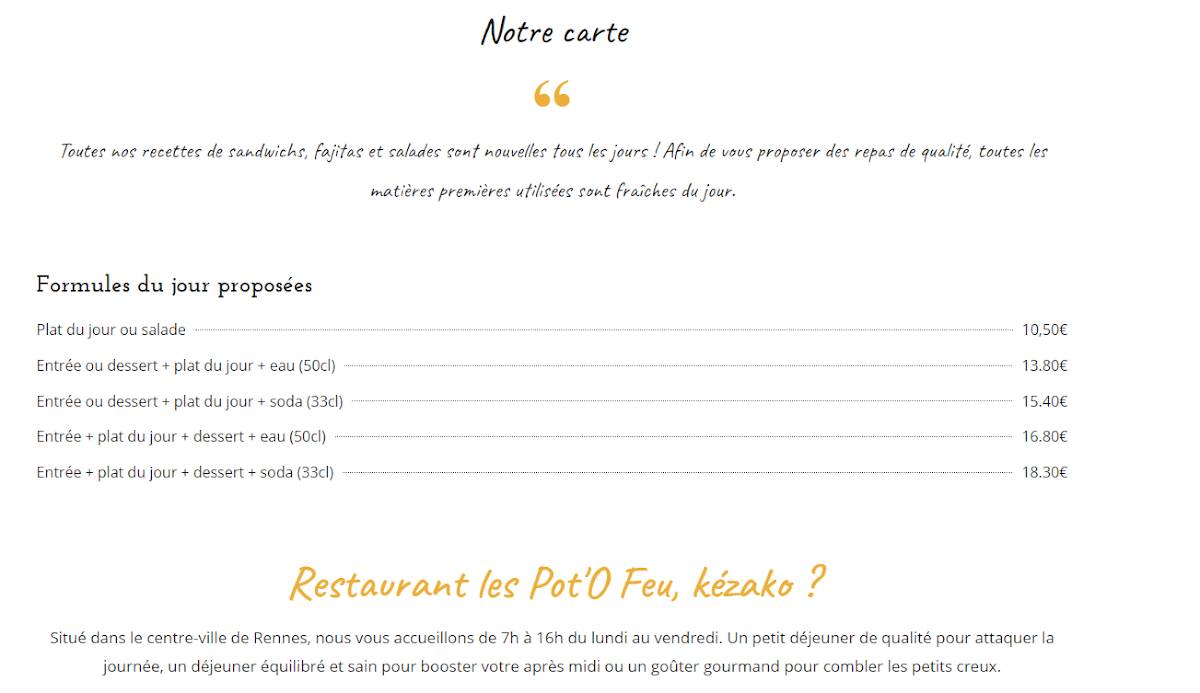 Menu de Les Pot O Feu - Restaurant Traiteur