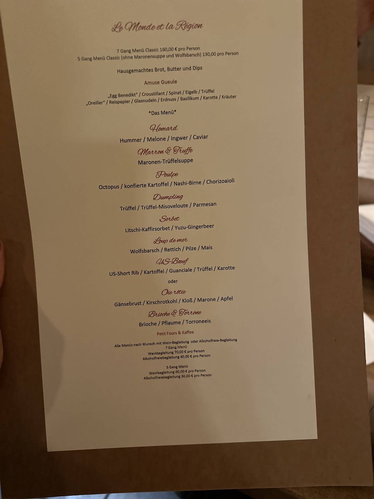 Menu de Limbourg - Köln