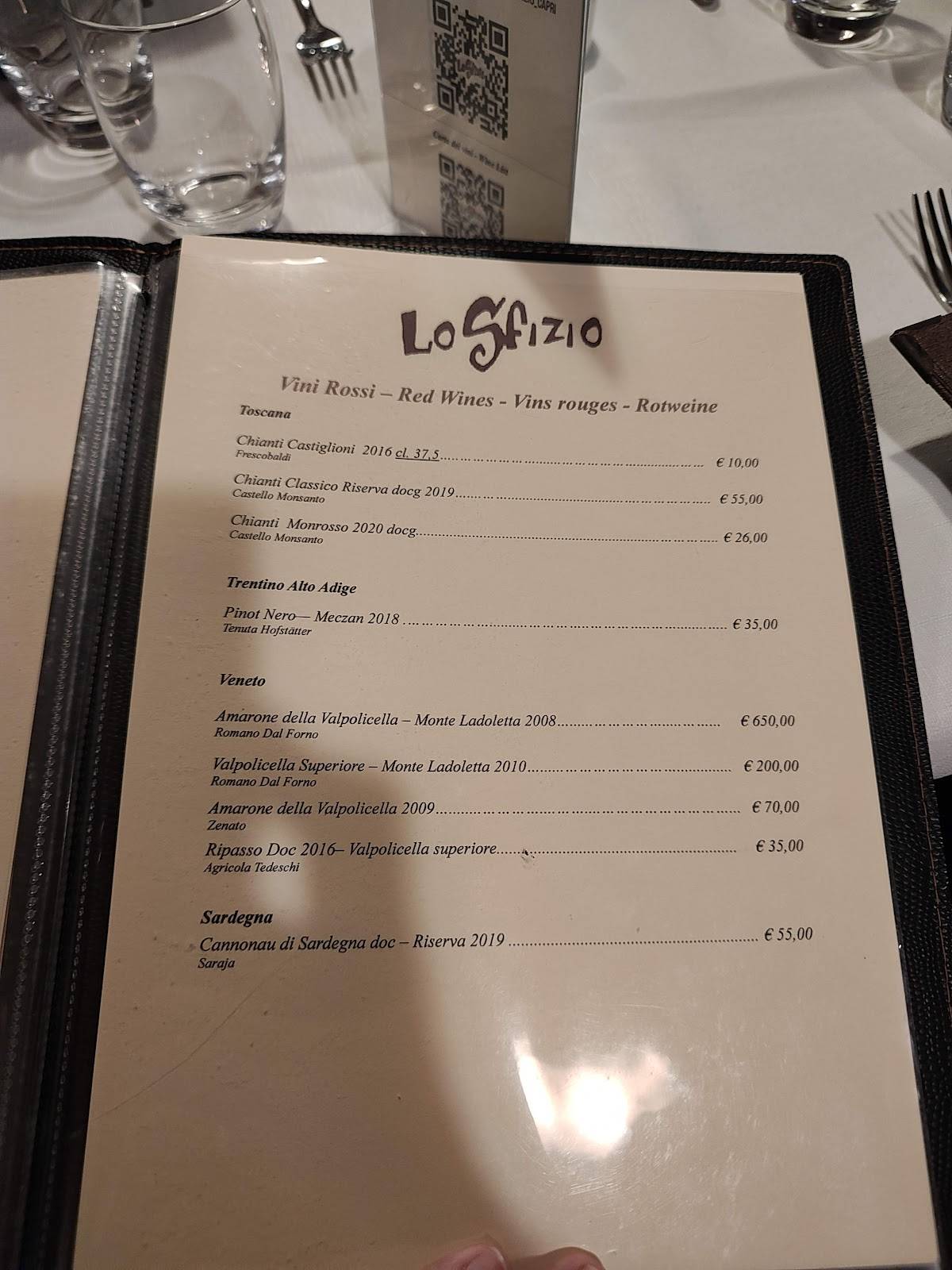 Menu di Lo Sfizio 