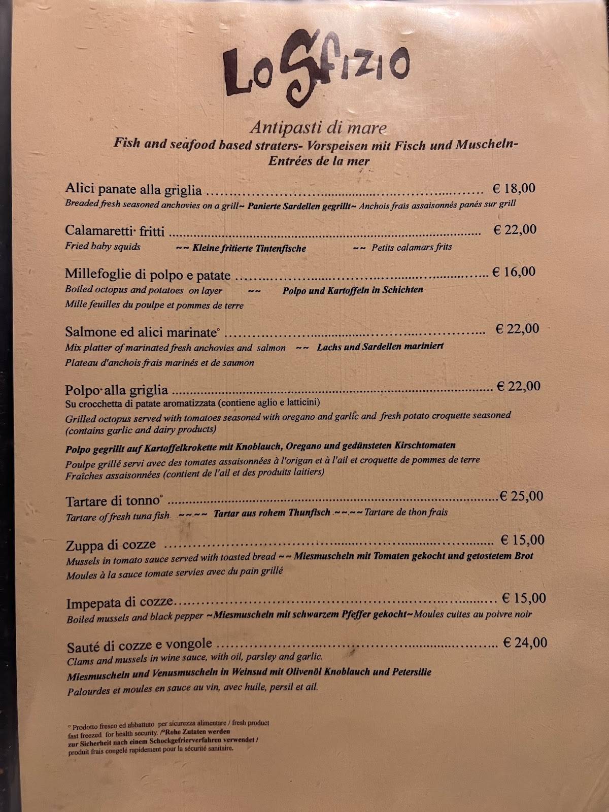 Menu di Lo Sfizio 