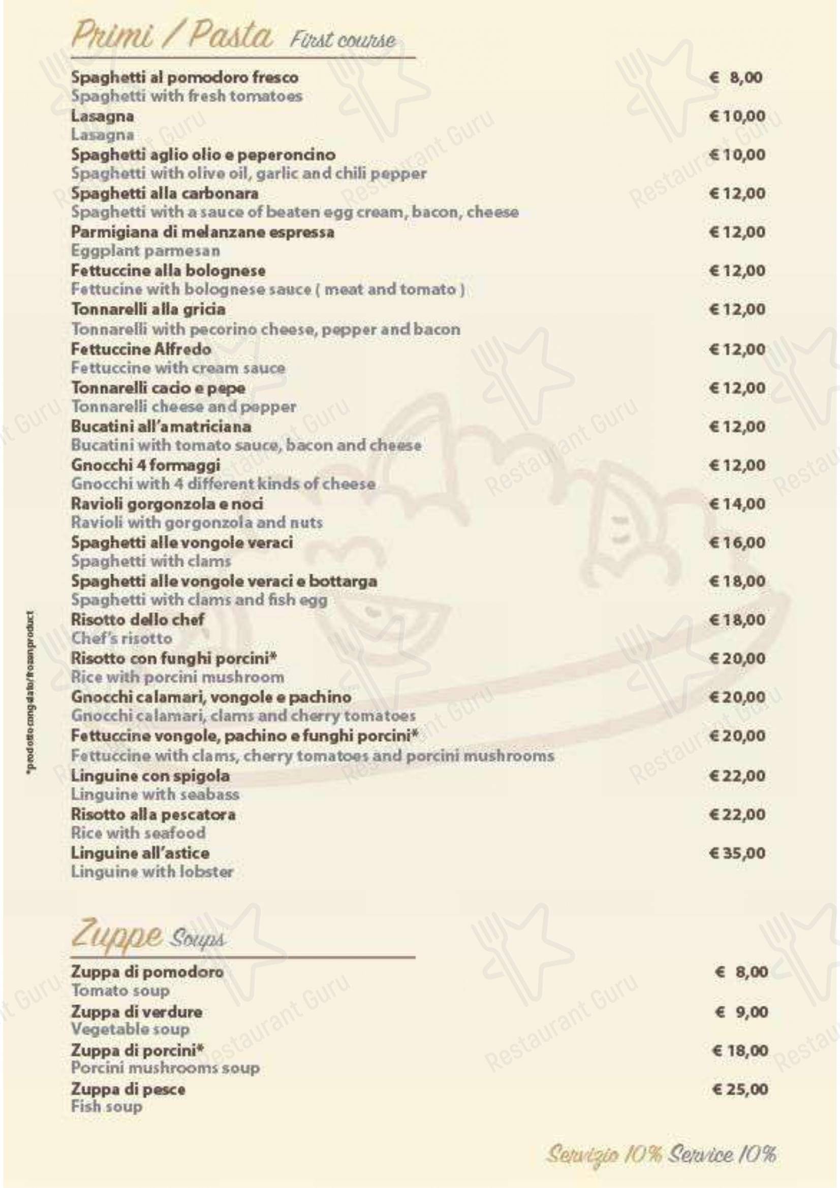 Menu pour Locanda Giulietta e Romeo dans Rome