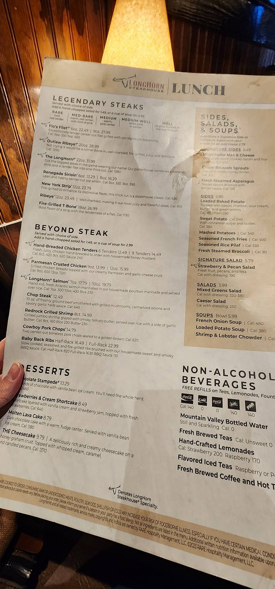 Menu at LongHorn Steakhouse, Colorado Springs