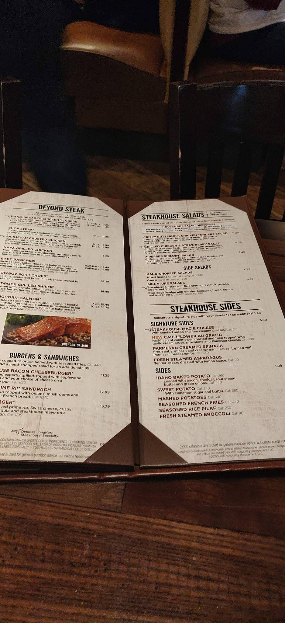 Menu at LongHorn Steakhouse, Colorado Springs