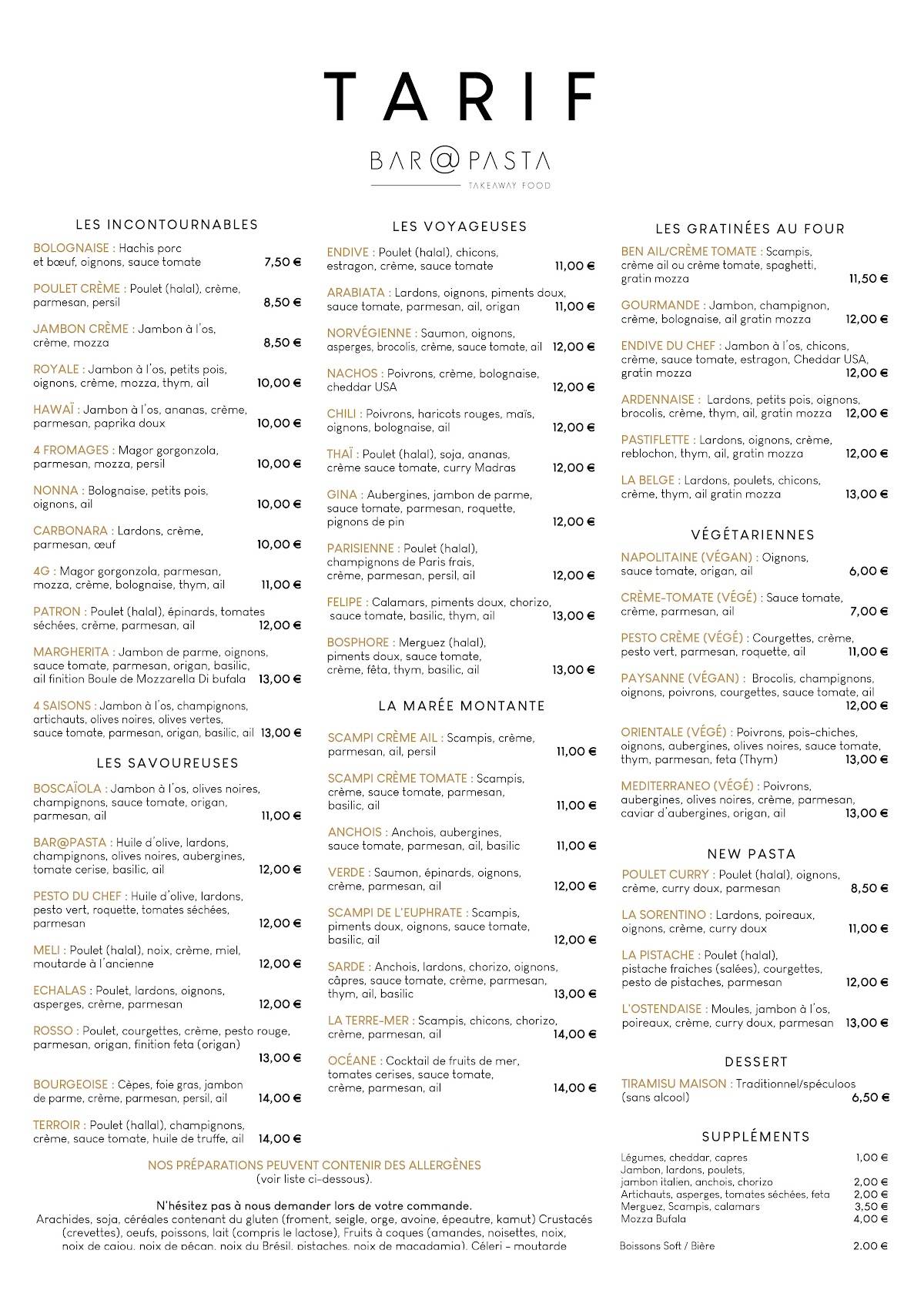 Menu de Bar@Pasta