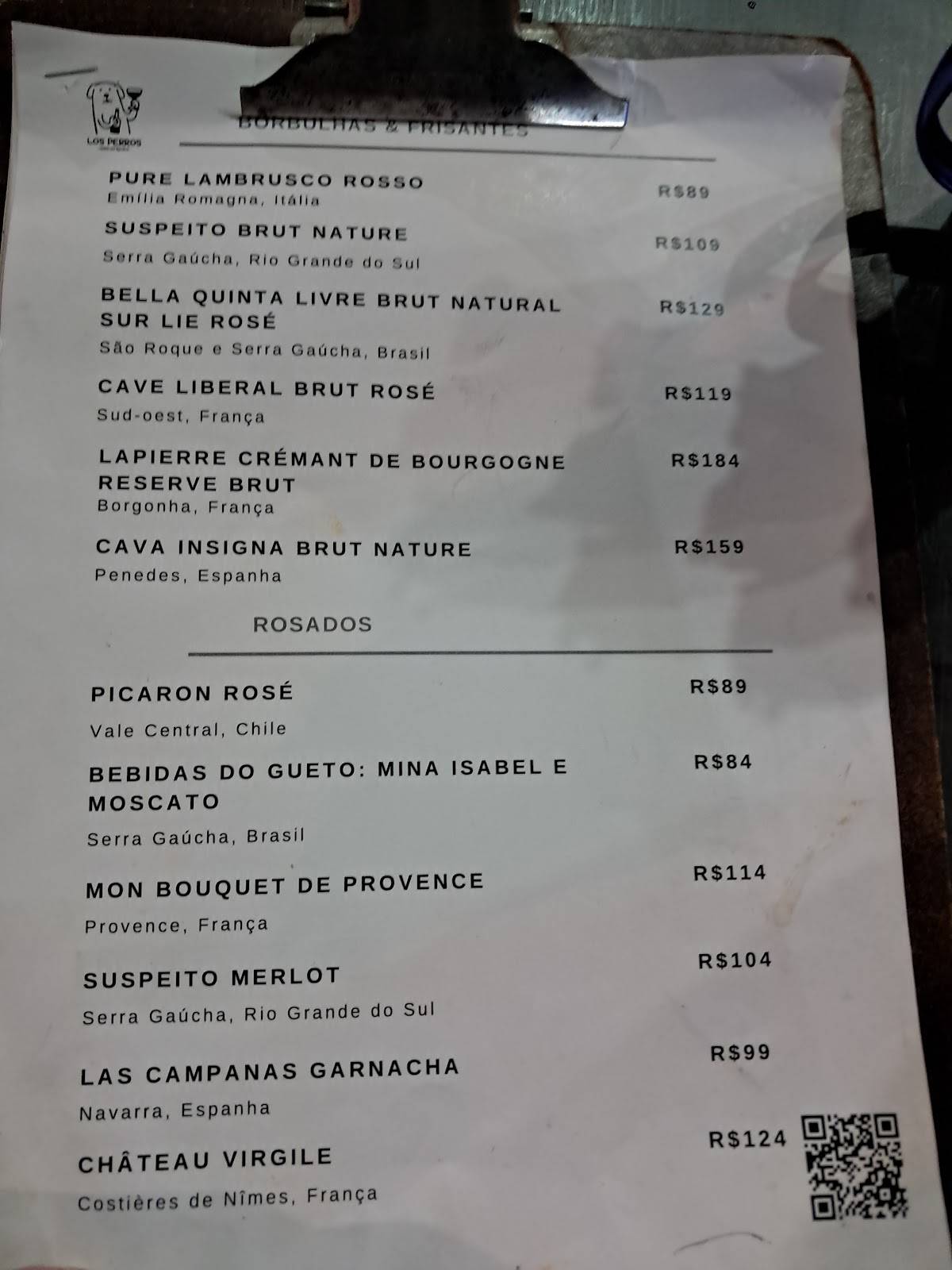 Los Perros - Vinho no Boteco Consolação cardápio