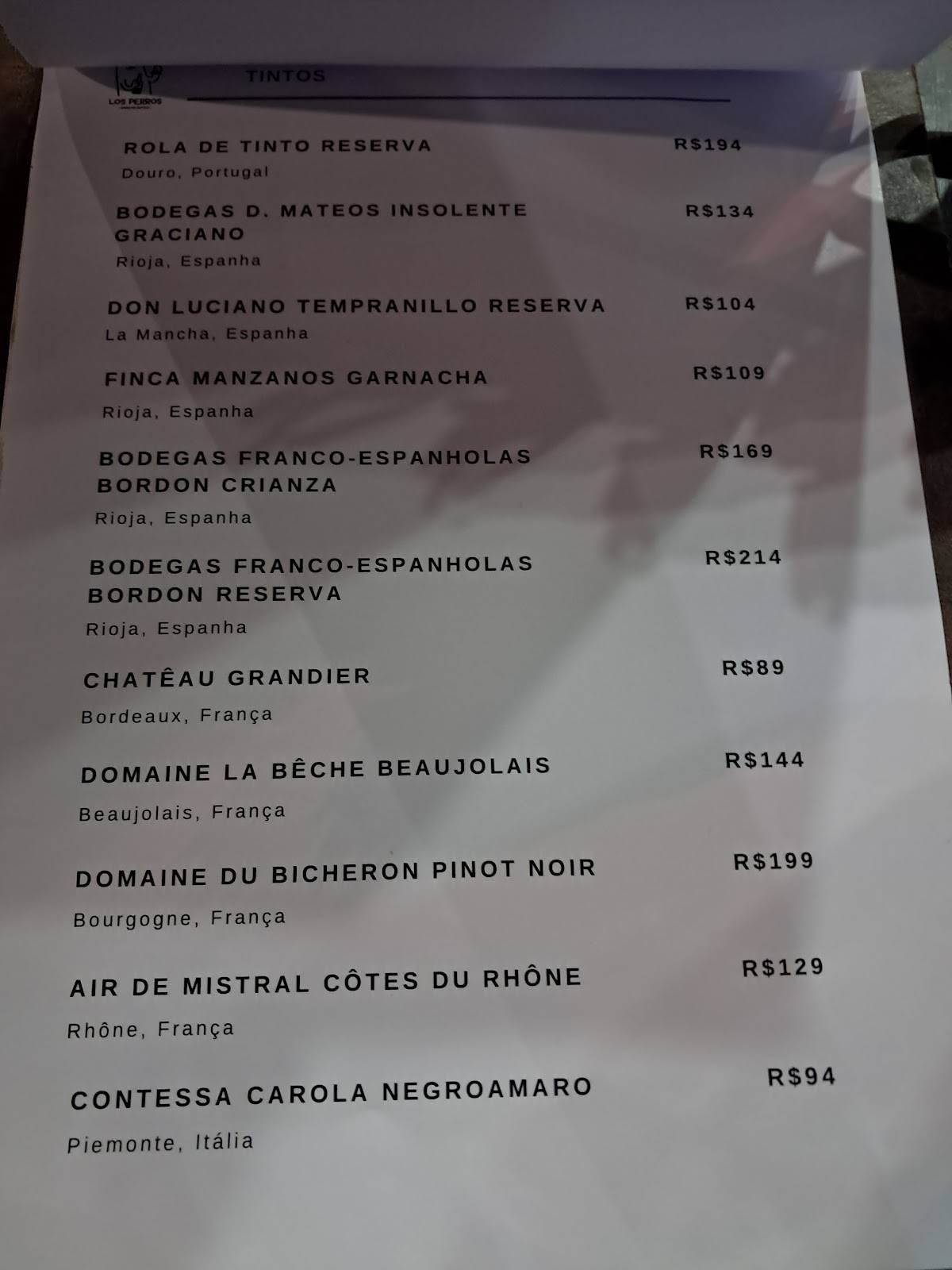 Los Perros - Vinho no Boteco Consolação cardápio