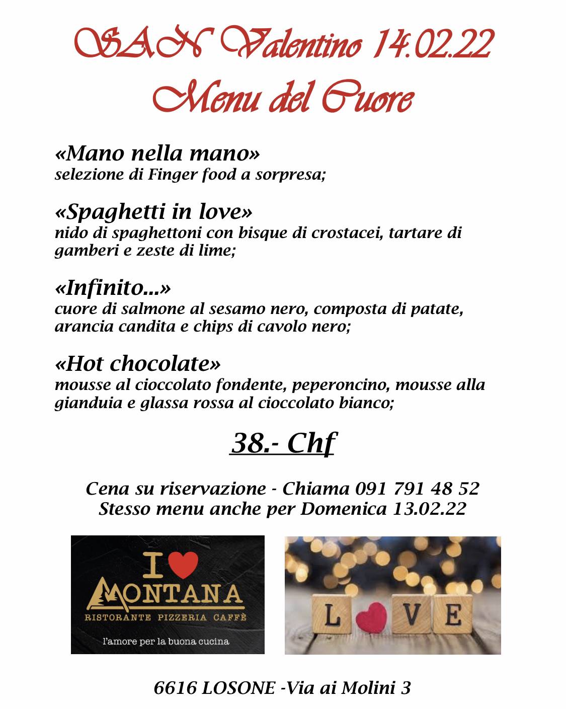 Menu di Ristorante Pizzeria Montana 