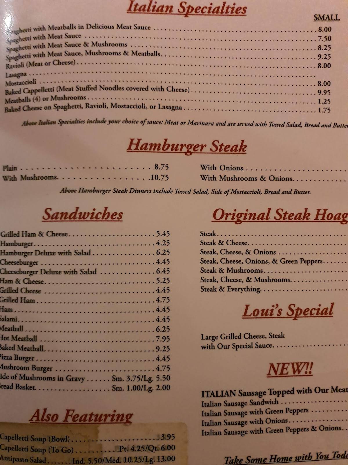 Menu at Loui's Pizza pizzeria, Hazel Park