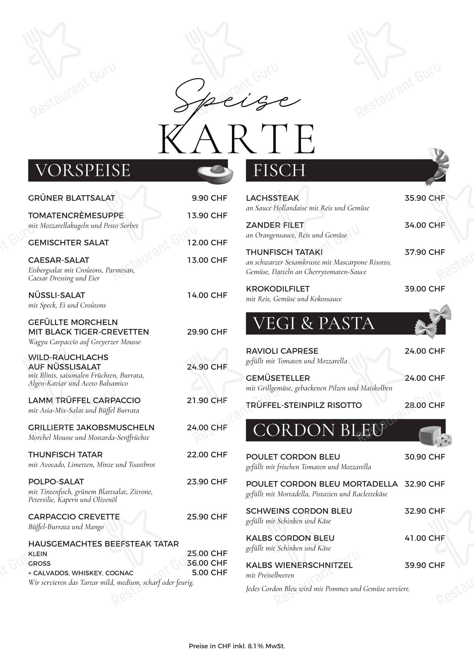 Menu pour Löwen dans Soleure