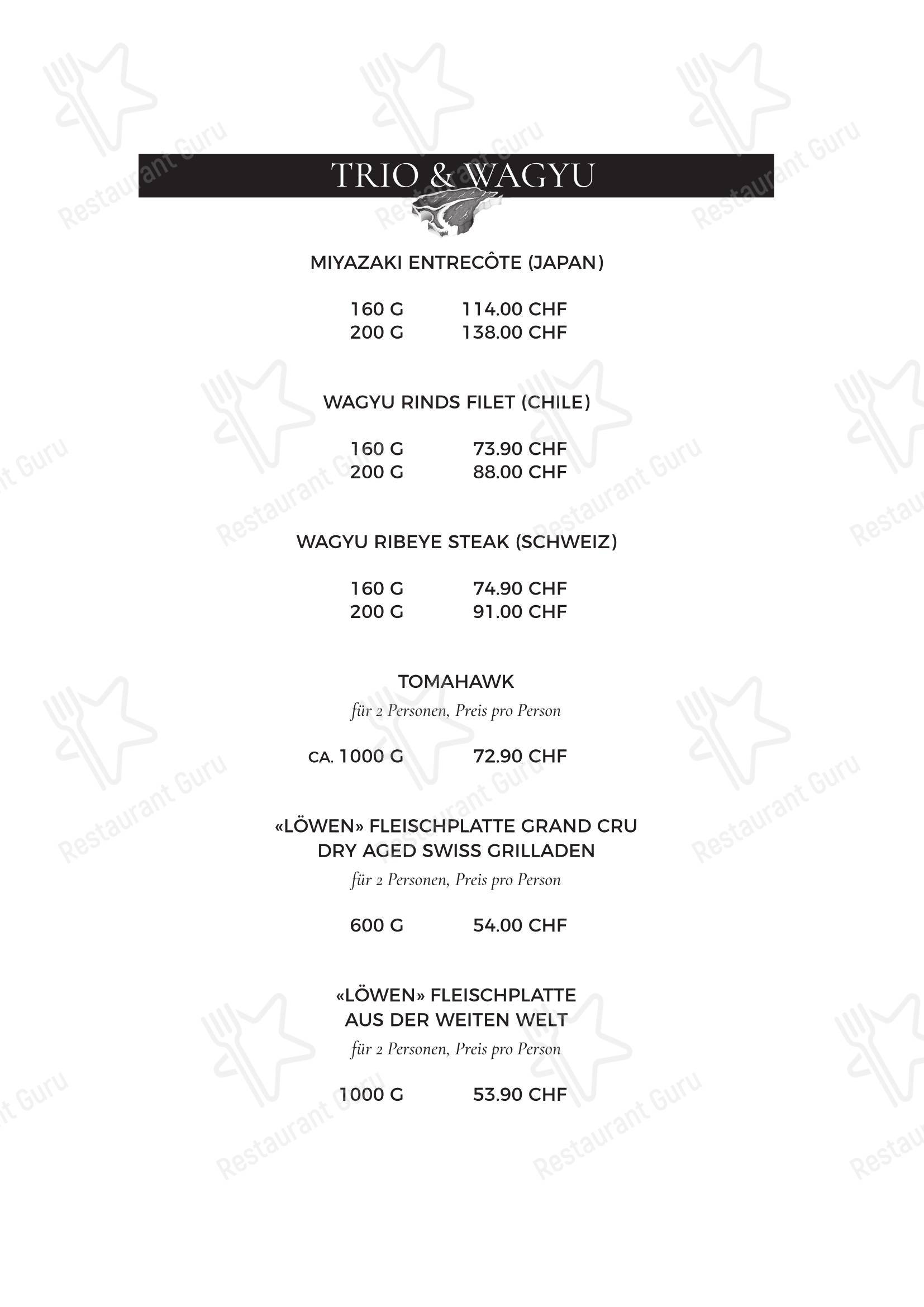 Löwen dans Soleure - Menu