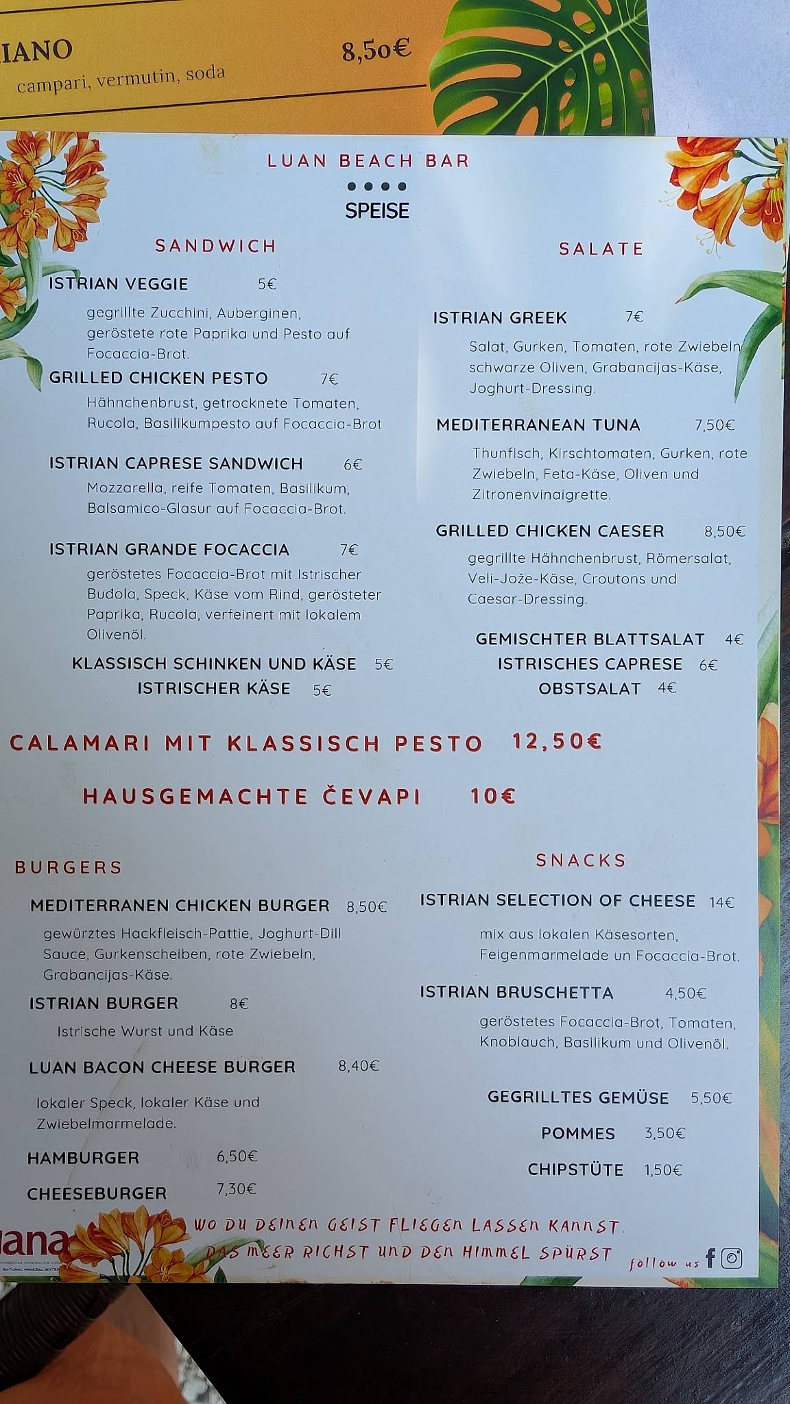 Menu di Luan Beach Bar 