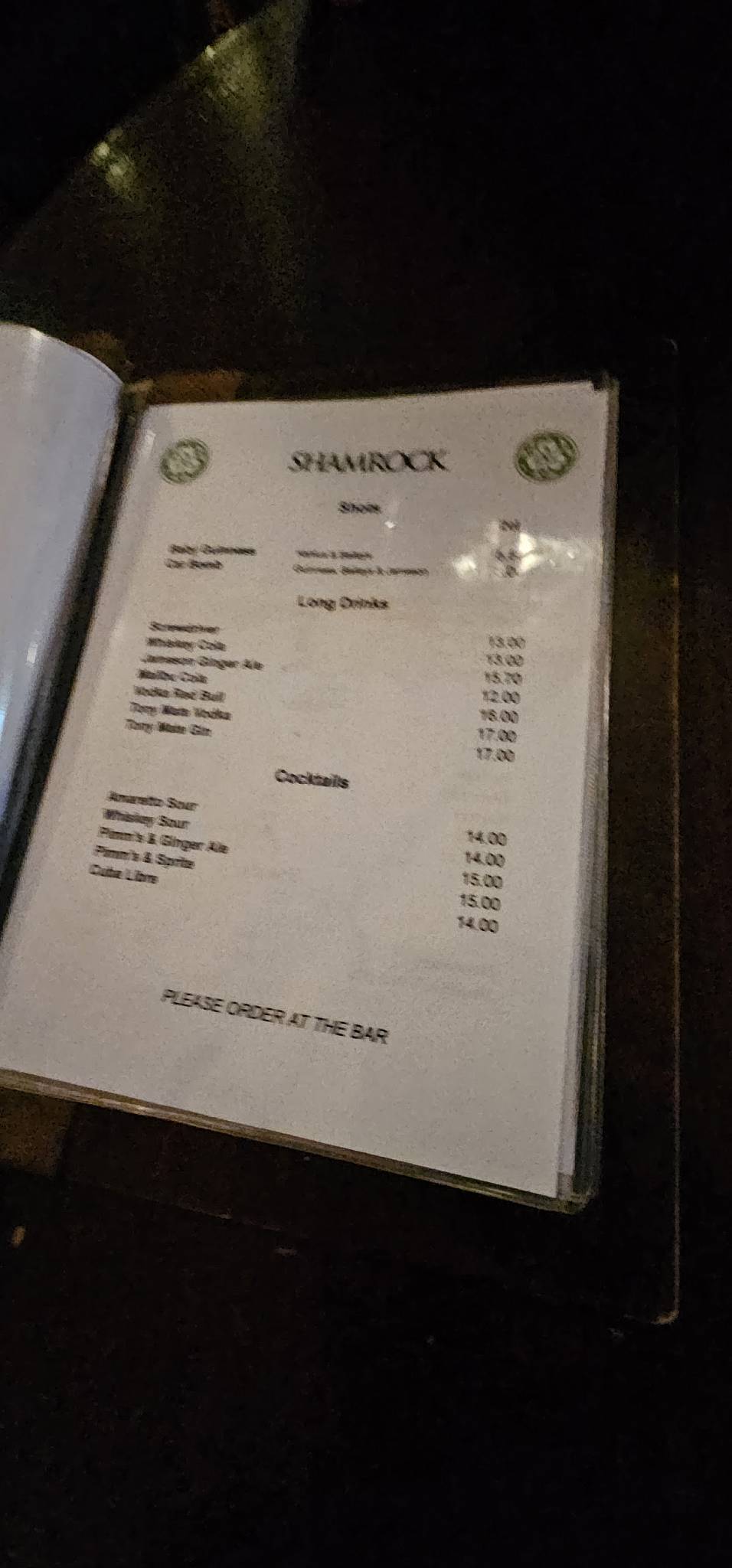 Menu di Shamrock Irish Pub 