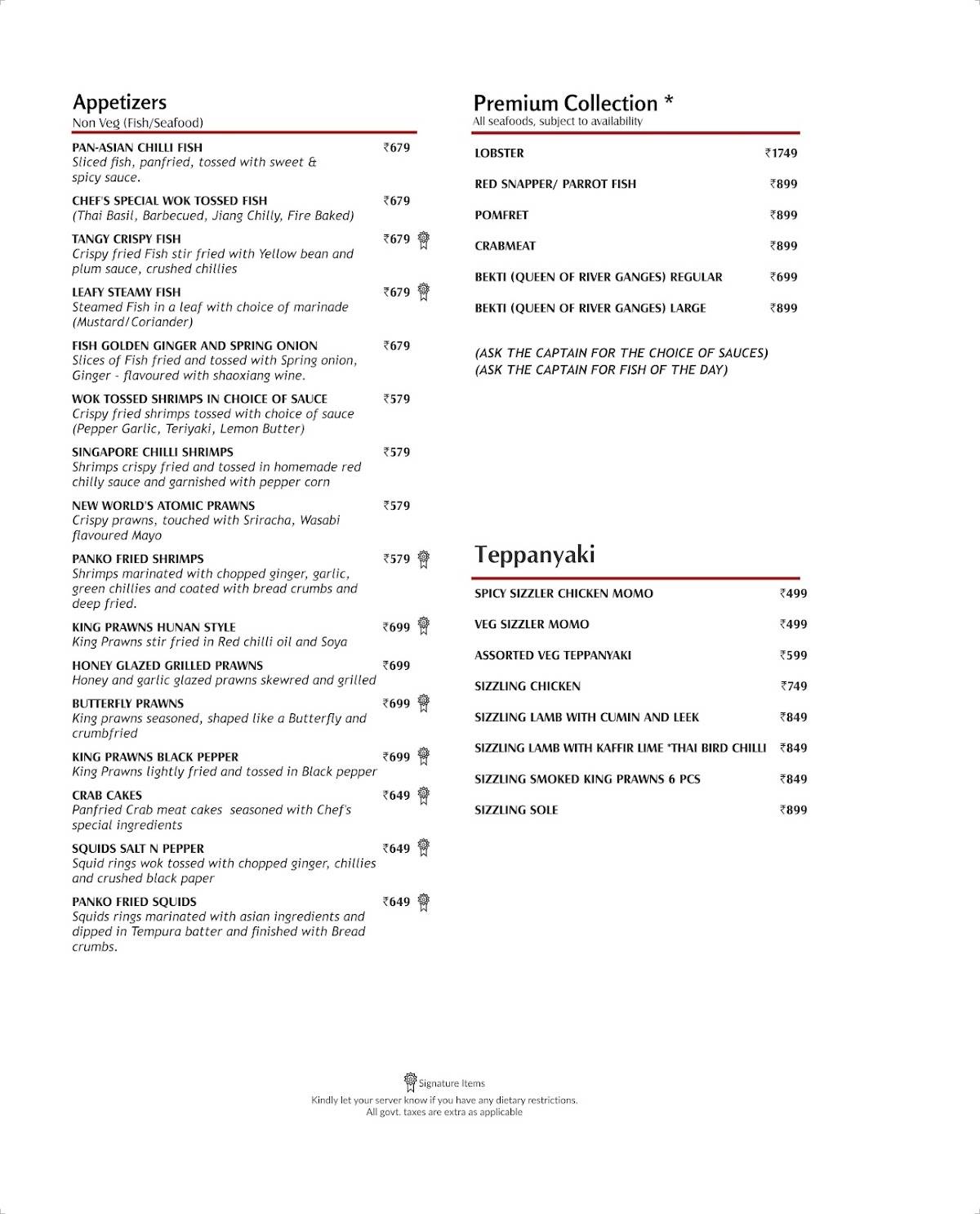 Zao menu
