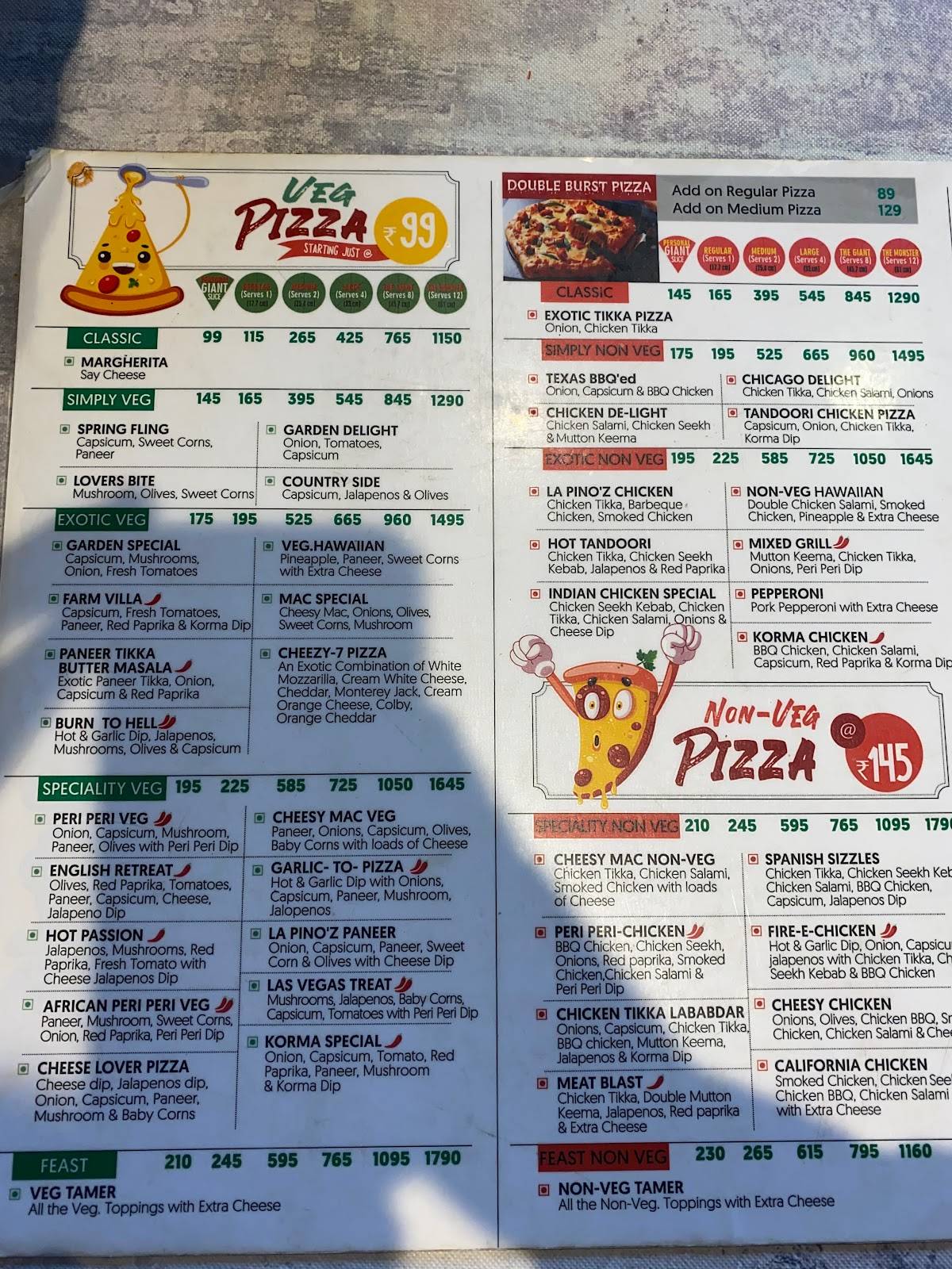 La Pino'z Pizza menu