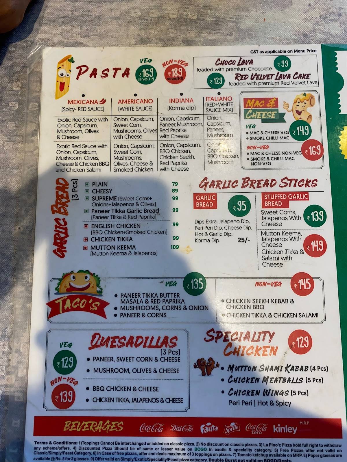 La Pino'z Pizza menu
