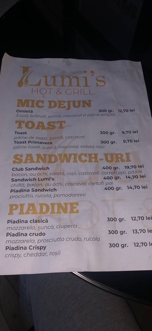Menu de Lumi's caffe