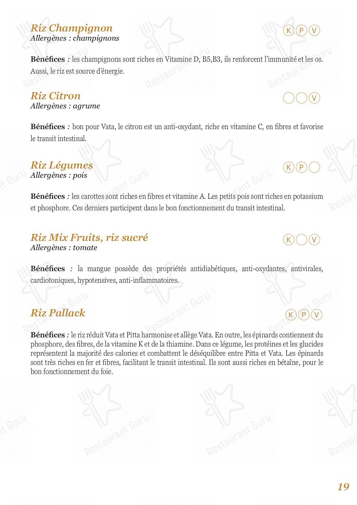 Menu pour LunchBox, salle à manger végétarienne ayurvédique - Menu