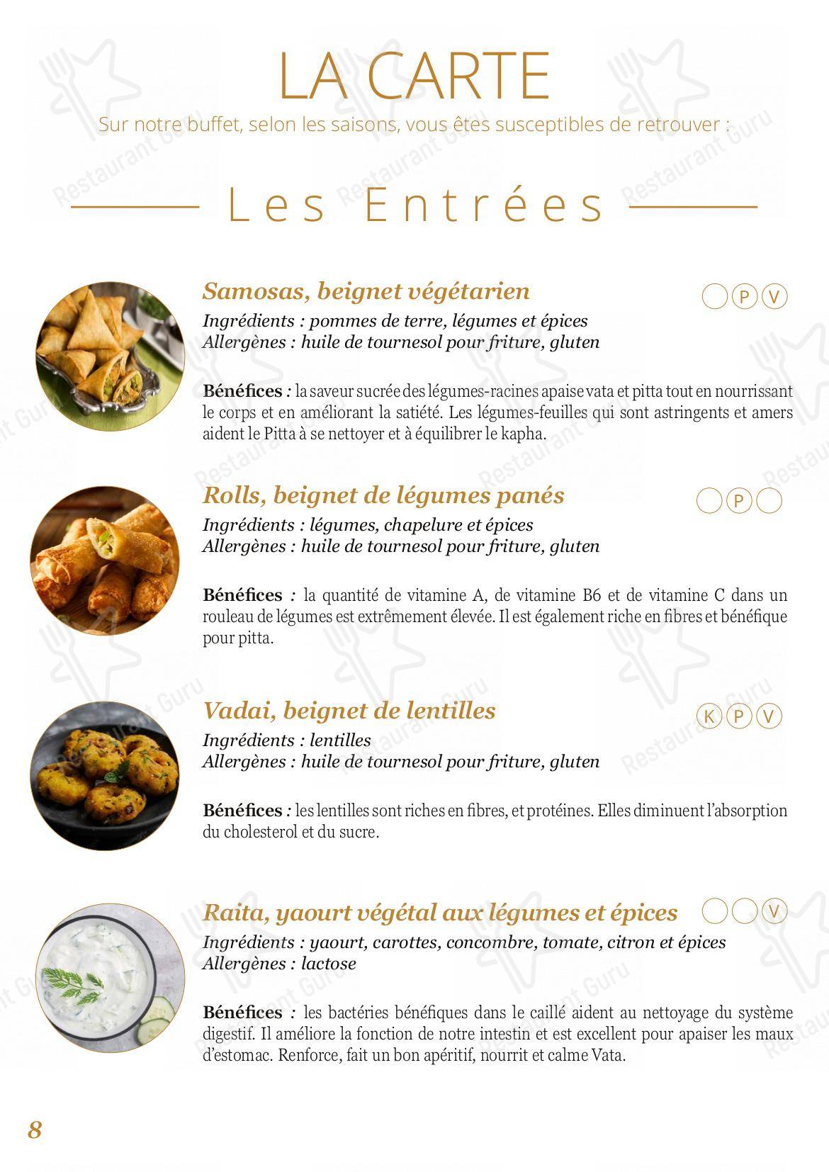 Menu pour LunchBox, salle à manger végétarienne ayurvédique restaurant