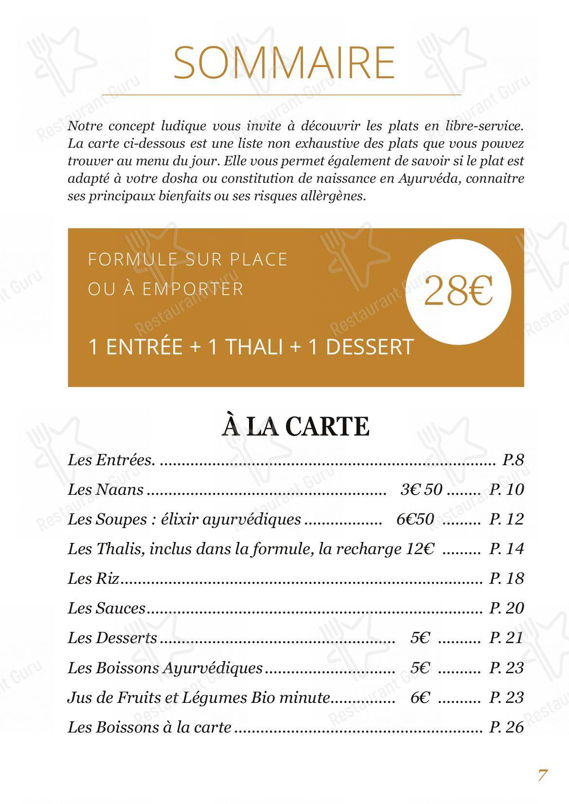 Menu pour LunchBox, salle à manger végétarienne ayurvédique - Menu