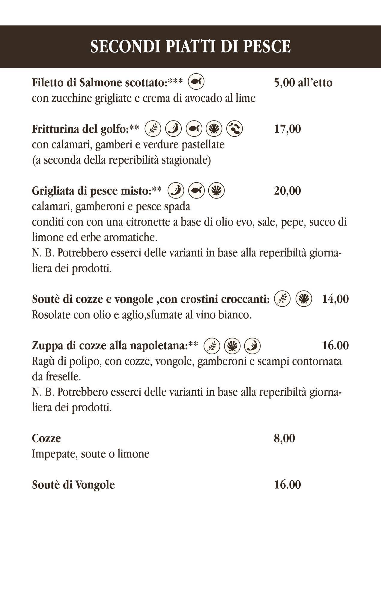 Menu di Magic Garden Tonziello 