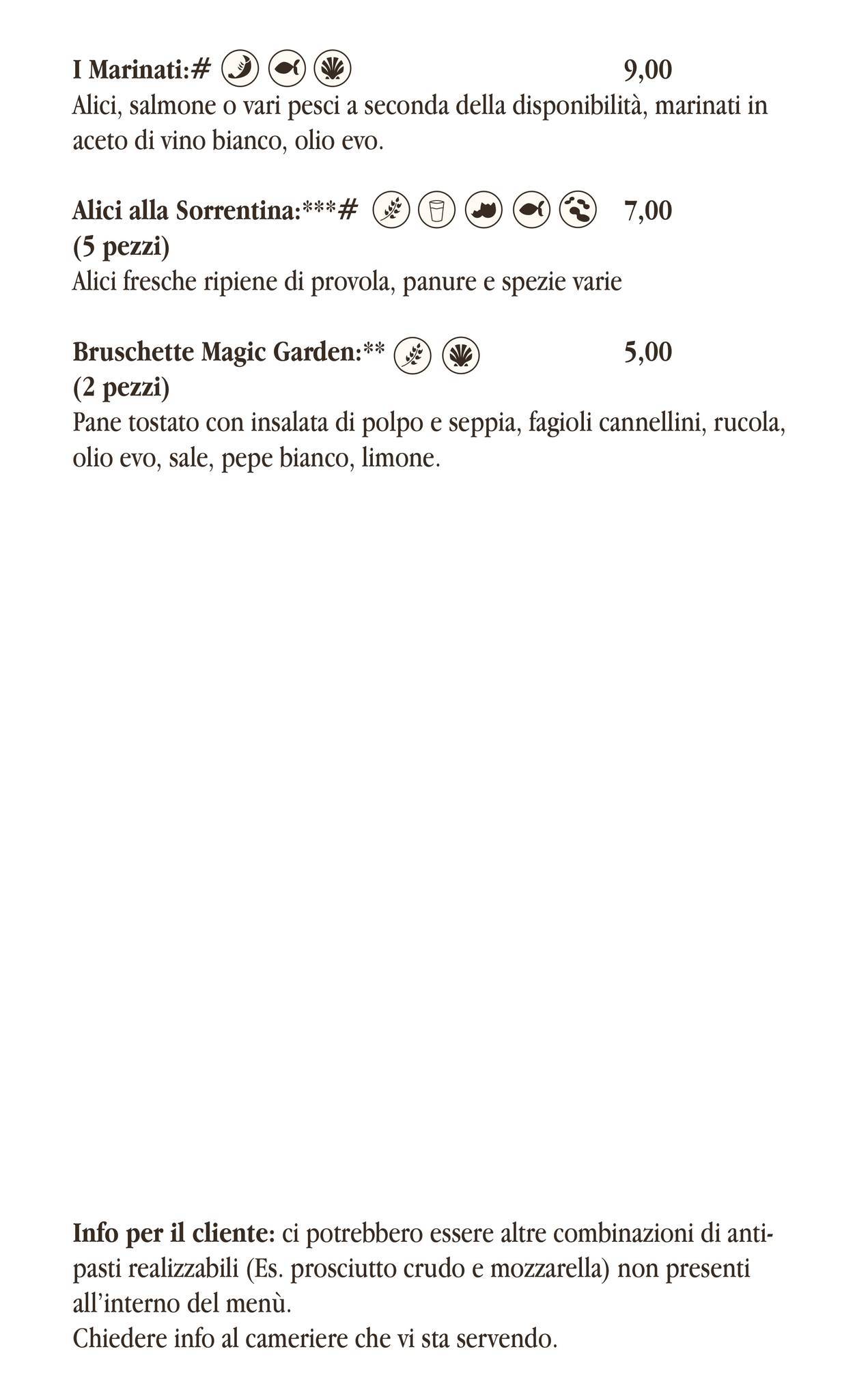 Menu di Magic Garden Tonziello 