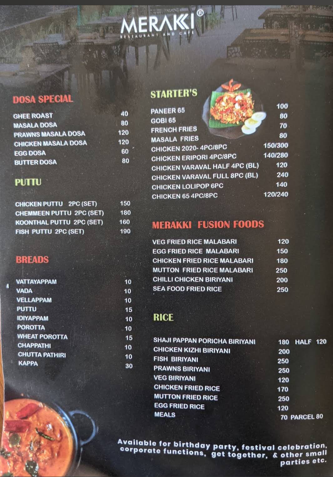 Merakki menu