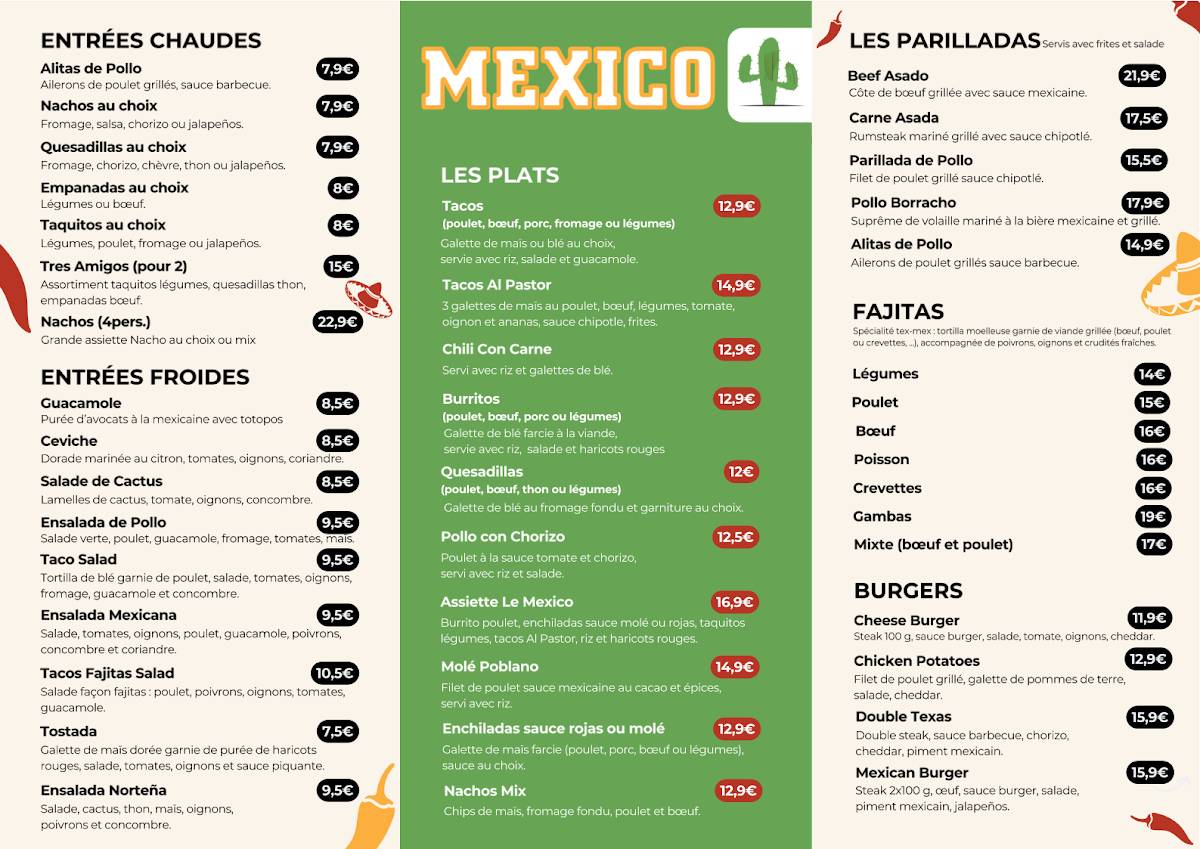 Menu de Le Mexico ( MR FRY N GRILL )
